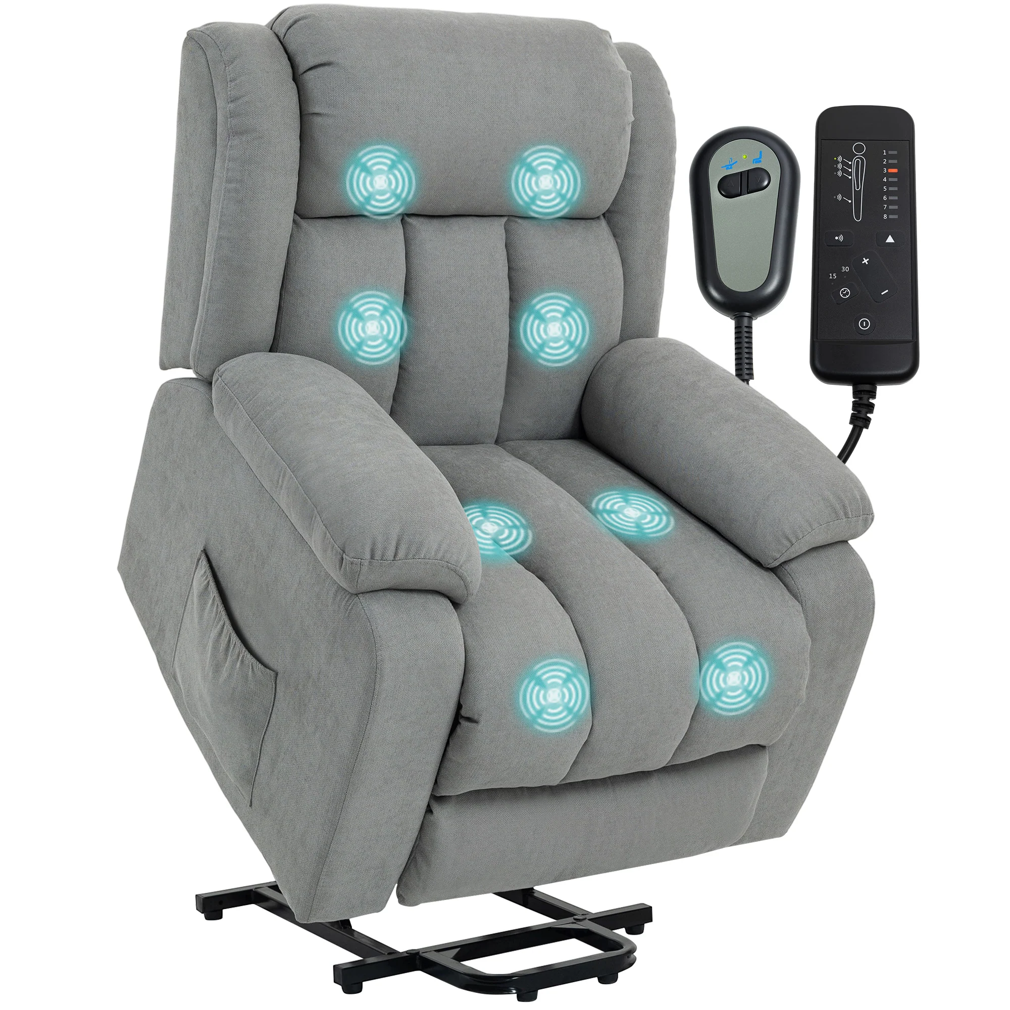 Power Lift Recliner Chair with 8 Vibration Massage, Linen Overstuffed Lift Chair for Elderly, Light Grey