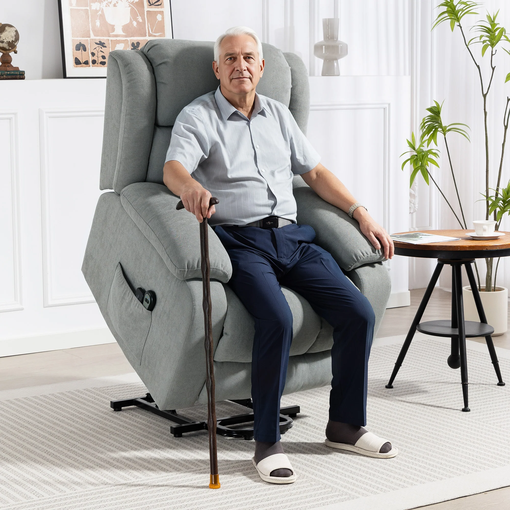 Power Lift Recliner Chair with 8 Vibration Massage, Linen Overstuffed Lift Chair for Elderly, Light Grey - Image 3