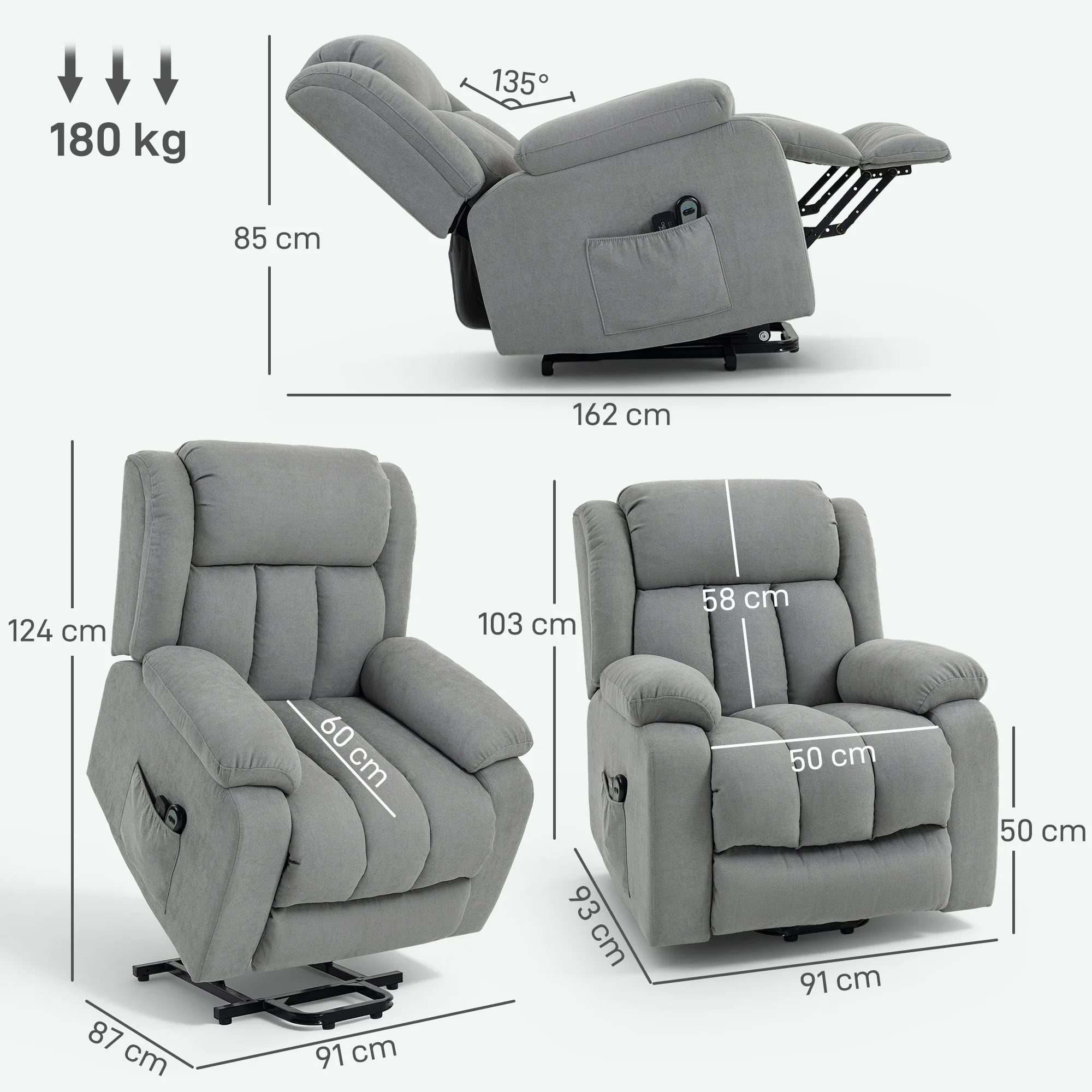 Power Lift Recliner Chair with 8 Vibration Massage, Linen Overstuffed Lift Chair for Elderly, Light Grey - Image 5