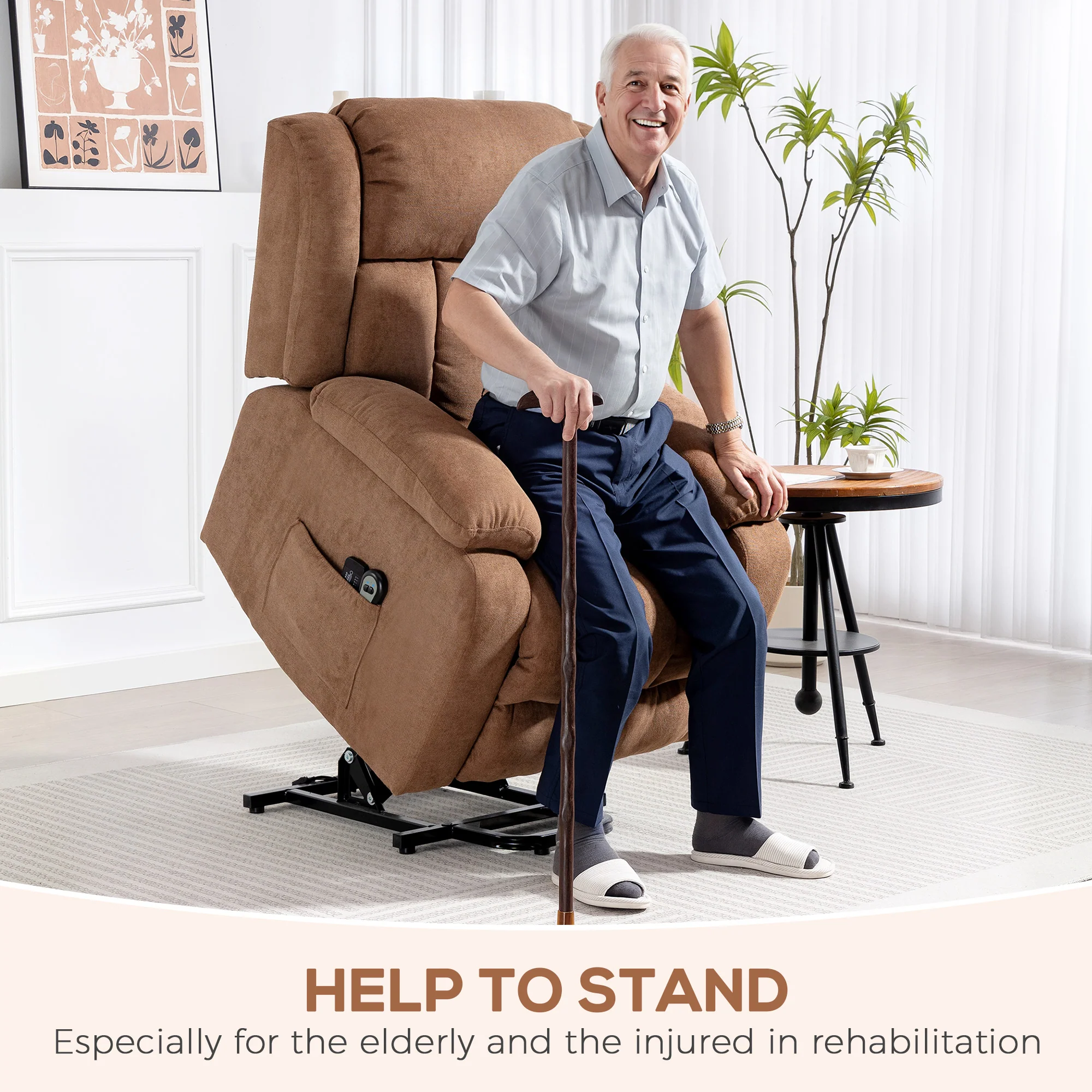 Power Lift Recliner Chair with 8 Vibration Massage, Linen Overstuffed Lift Chair for Elderly, Brown - Image 6