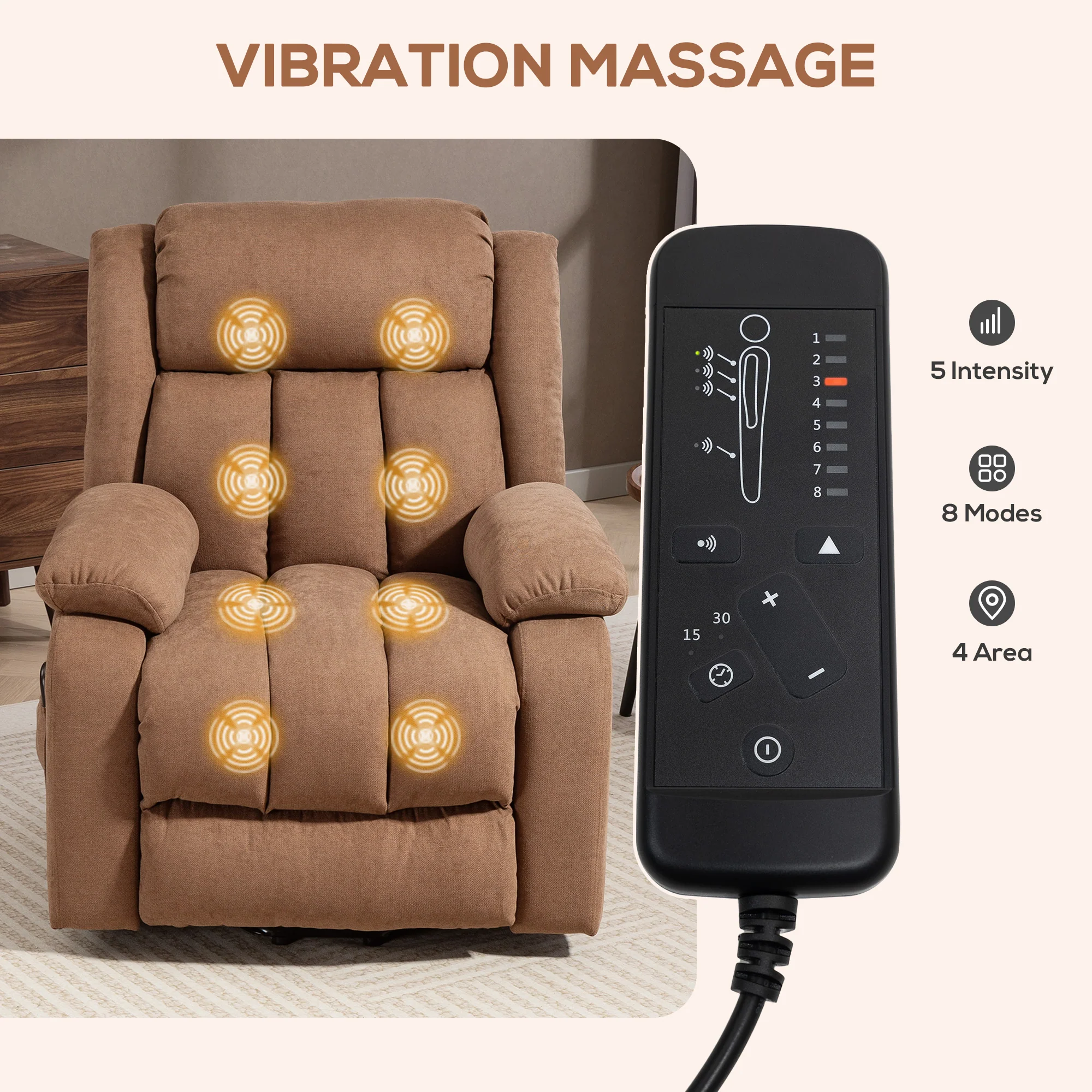 Power Lift Recliner Chair with 8 Vibration Massage, Linen Overstuffed Lift Chair for Elderly, Brown - Image 7