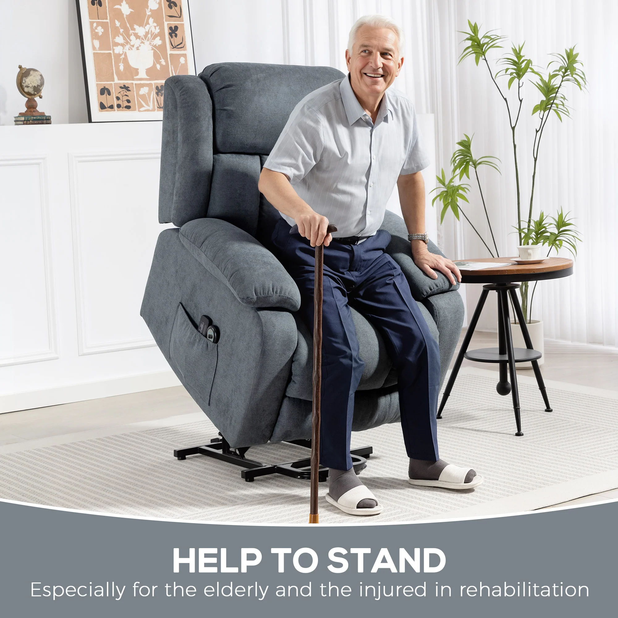 Power Lift Recliner Chair with Massage, Linen Overstuffed Lift Chair for Elderly, Grey - Image 6