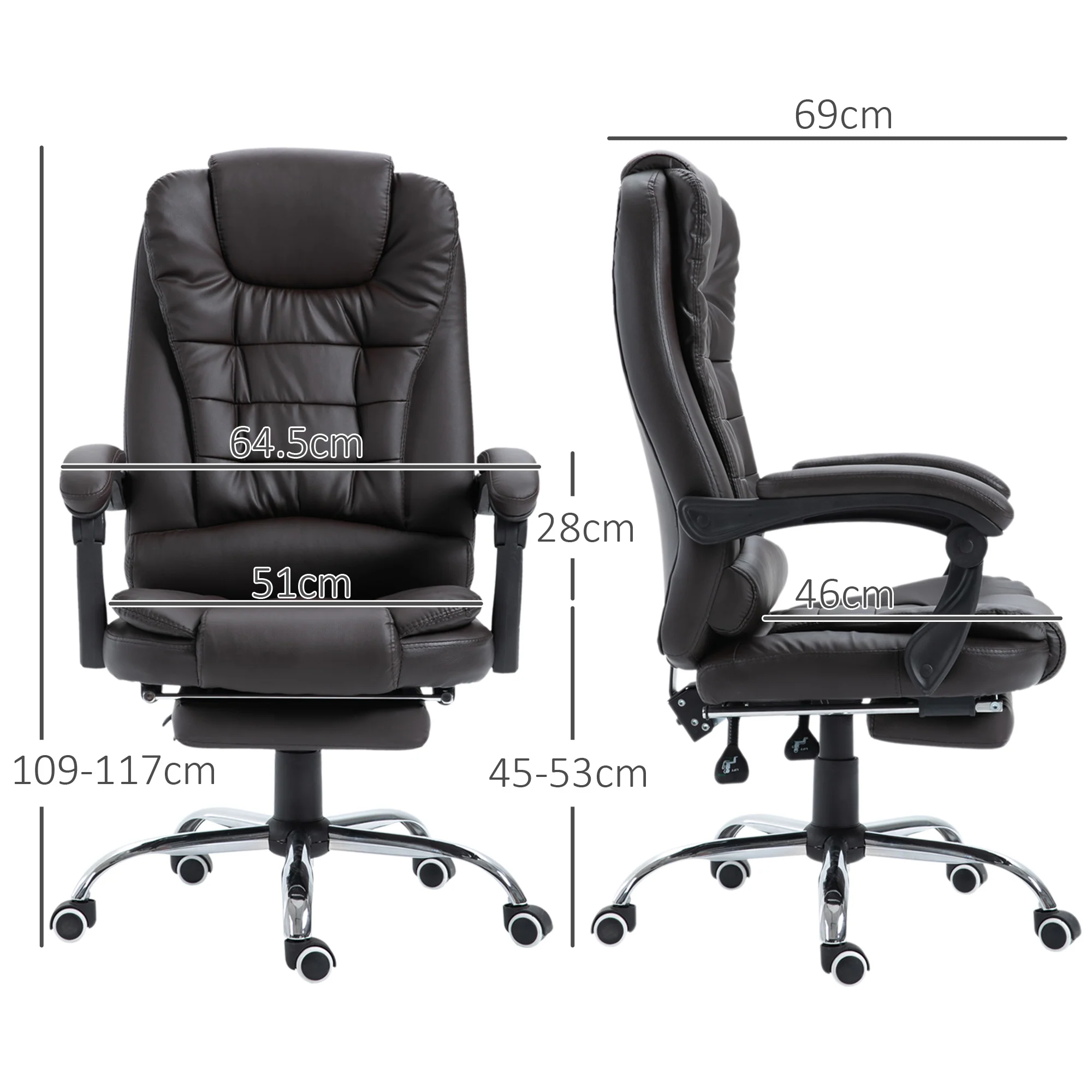 Executive Office Chair, PU Leather Home Desk Chair with Reclining Back & Footrest, Brown - Image 5