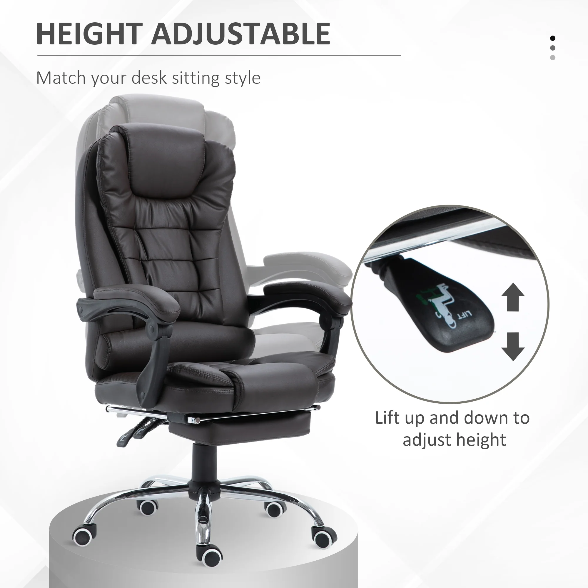 Executive Office Chair, PU Leather Home Desk Chair with Reclining Back & Footrest, Brown - Image 8