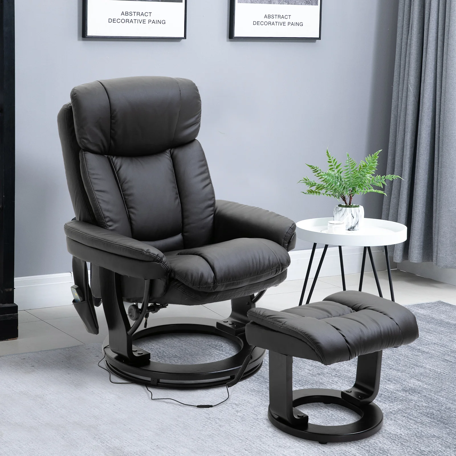Pu Leather Massage Recliner Chair With Ottoman 10 Point Vibration Swiveling Armchair Black - Image 4