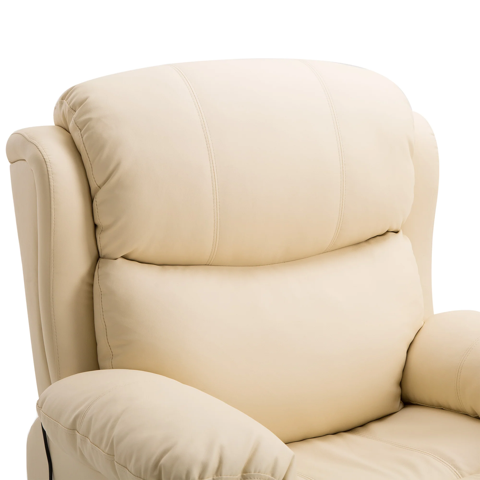 PU Leather Massage Recliner Chair, Manual Reclining Chairwith 8 Points and Heat, Beige - Image 10