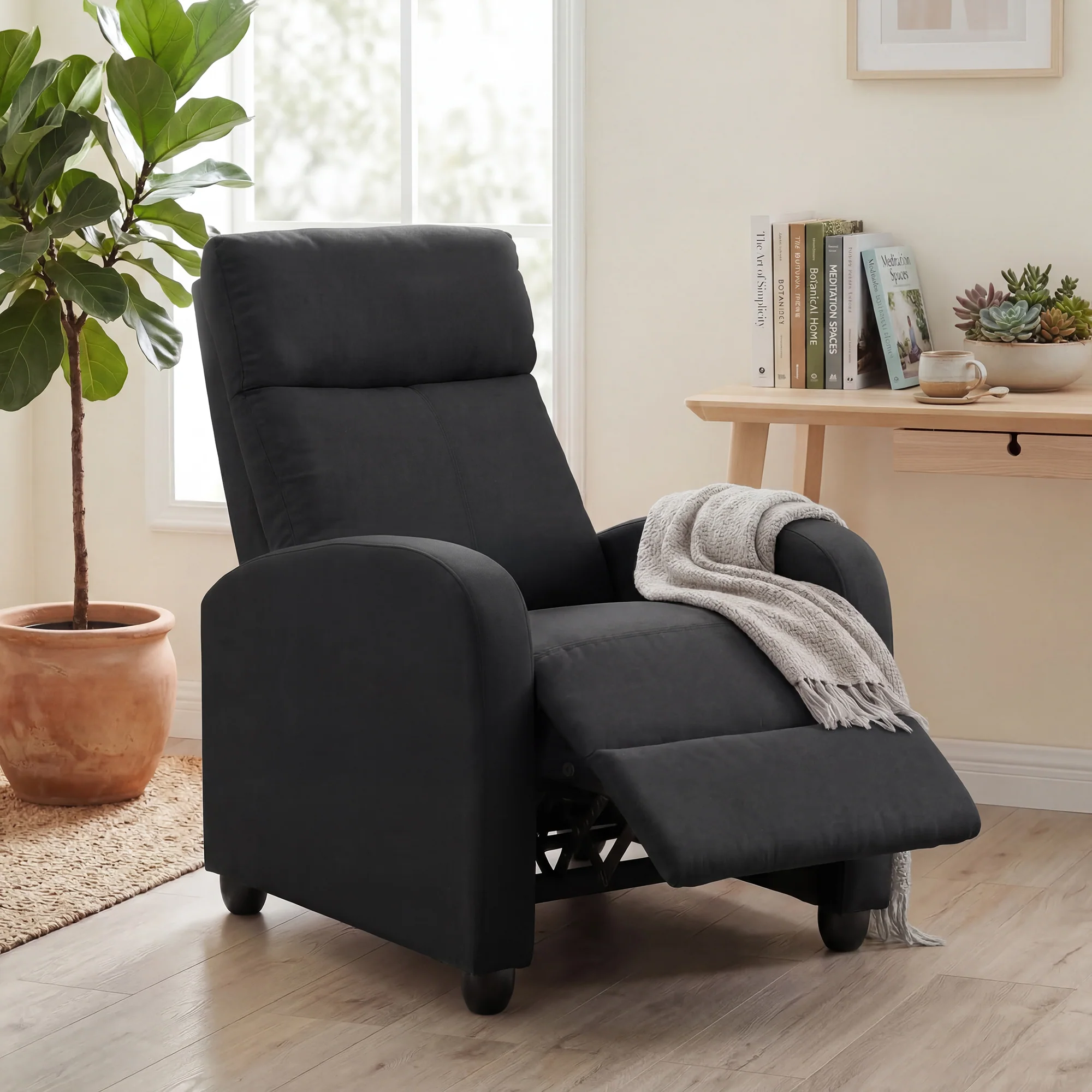 Push Back Recliner Chair with Padded Seat, Black - Image 11
