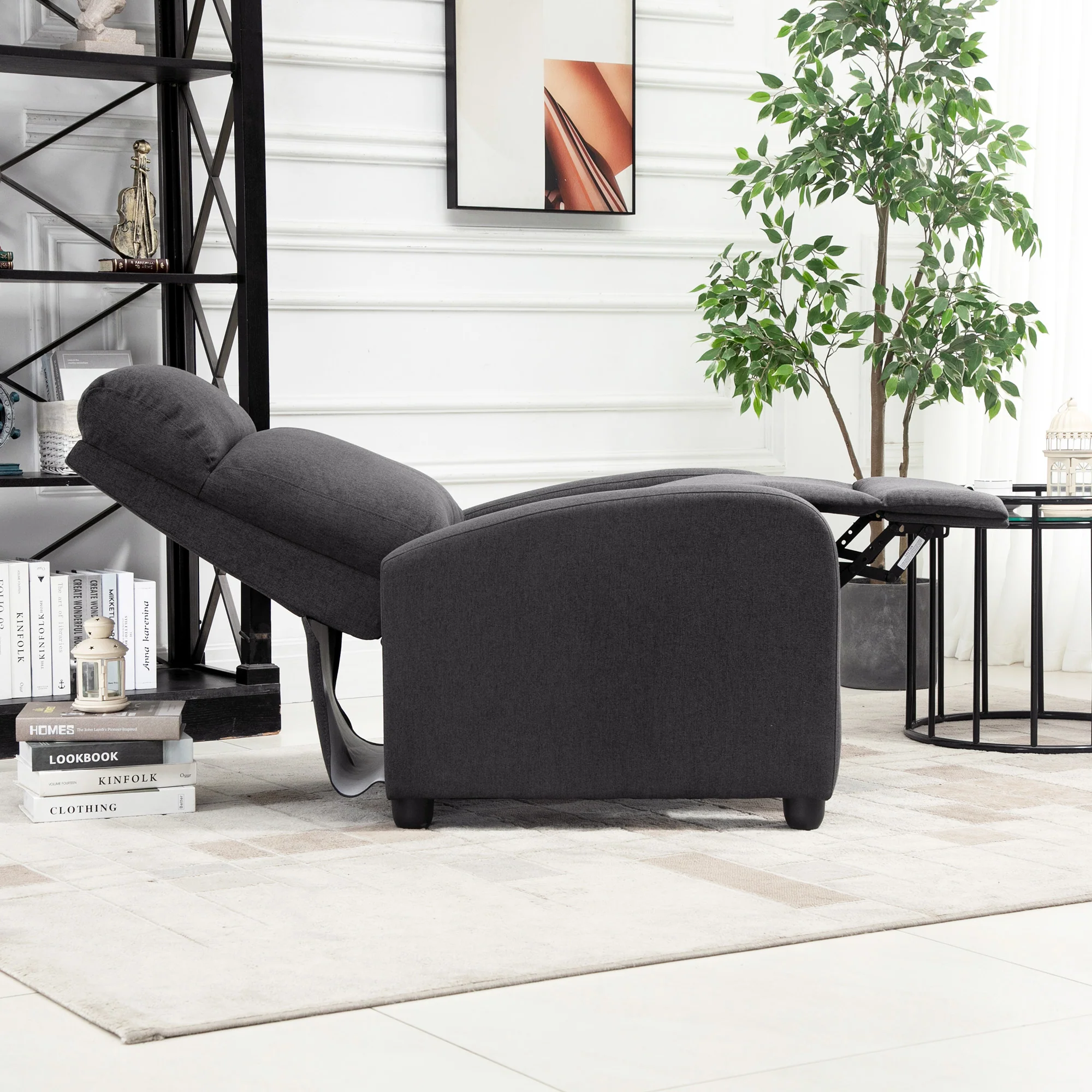 Push Back Recliner Chair with Padded Seat, Dark Grey - Image 11