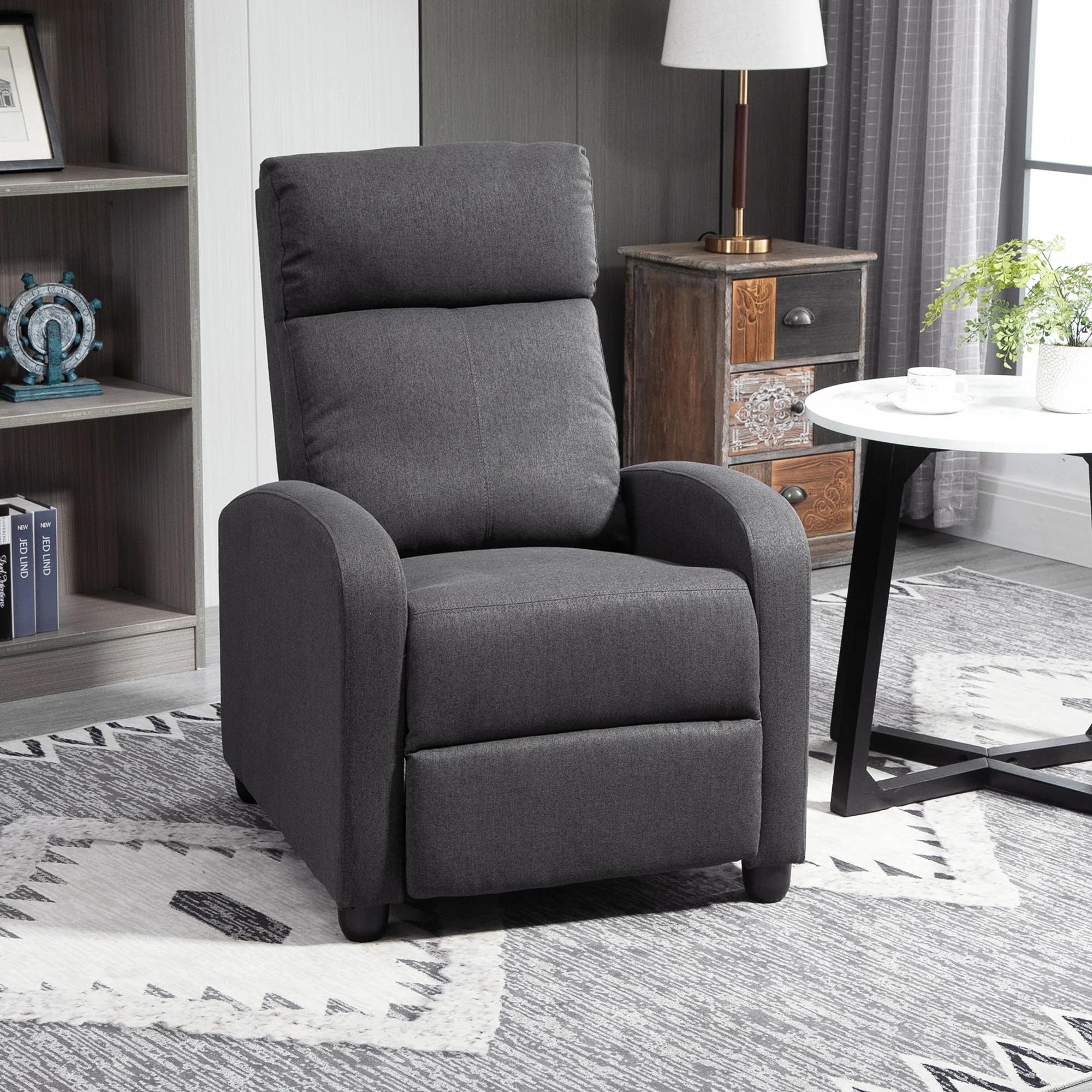 Push Back Recliner Chair with Padded Seat, Dark Grey - Image 3