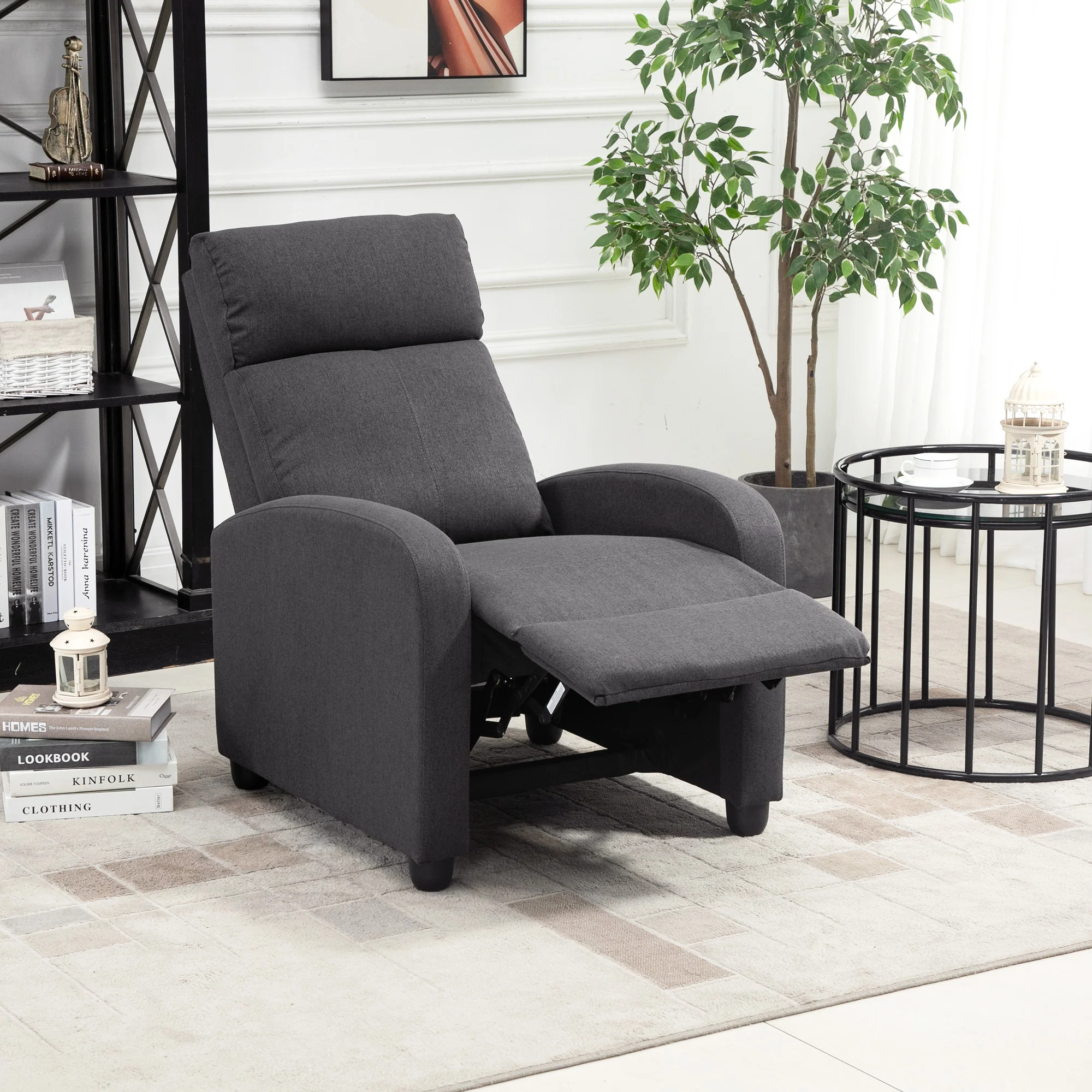 Push Back Recliner Chair with Padded Seat, Dark Grey - Image 4