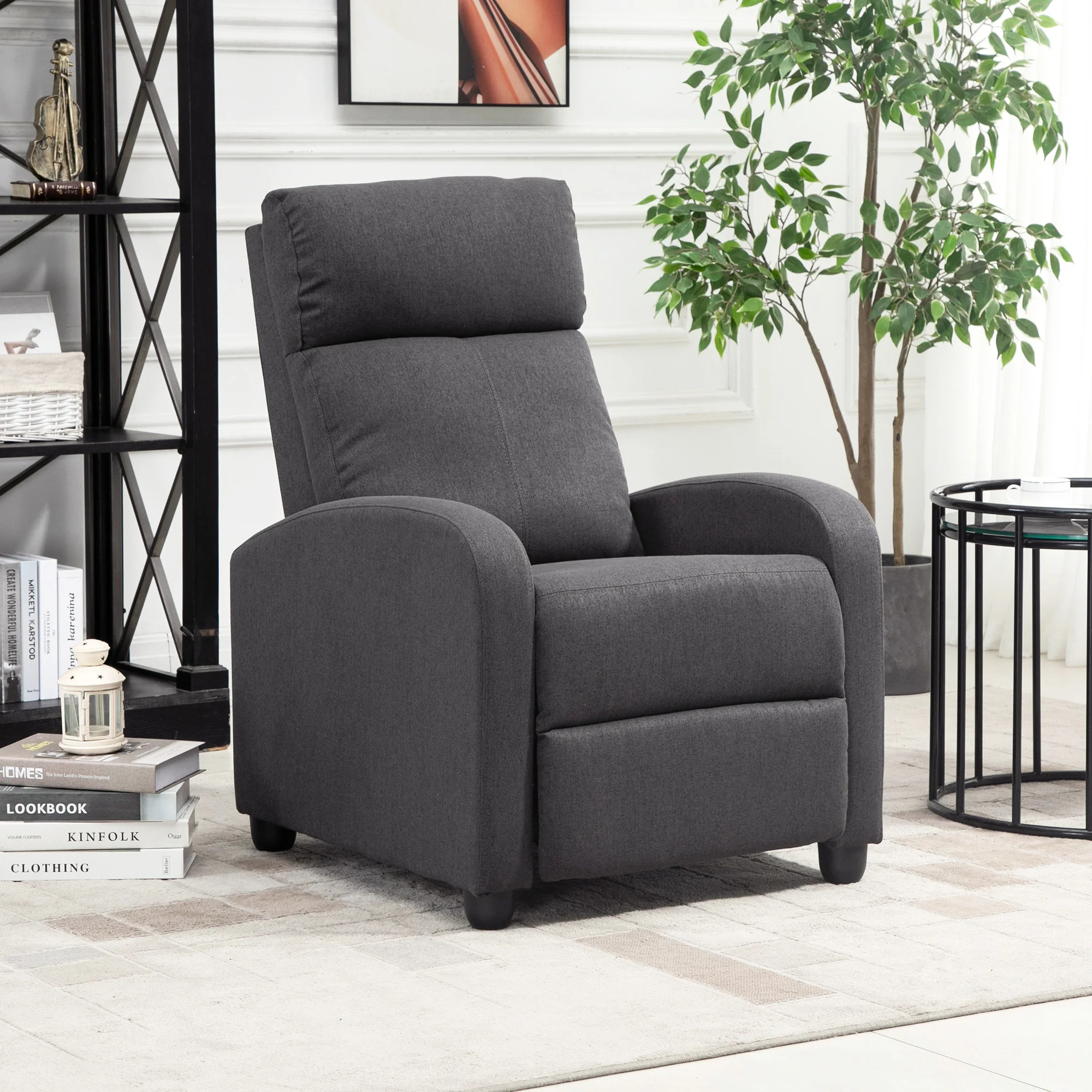 Push Back Recliner Chair with Padded Seat, Dark Grey - Image 9