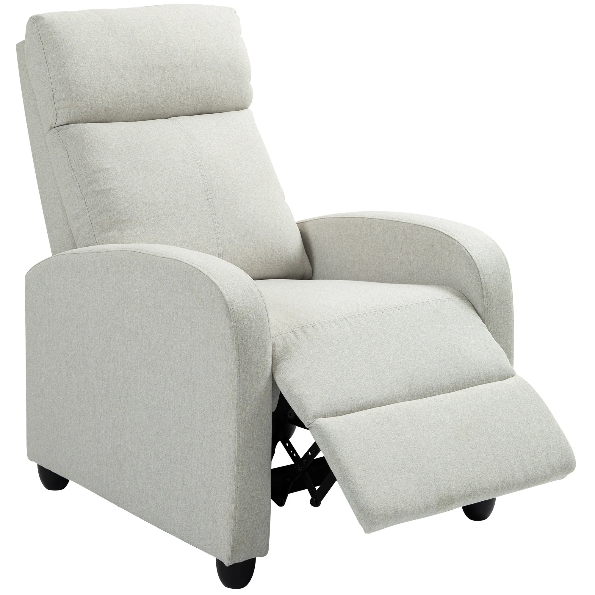 Push Back Recliner Chair with Padded Seat, Cream White - Image 2
