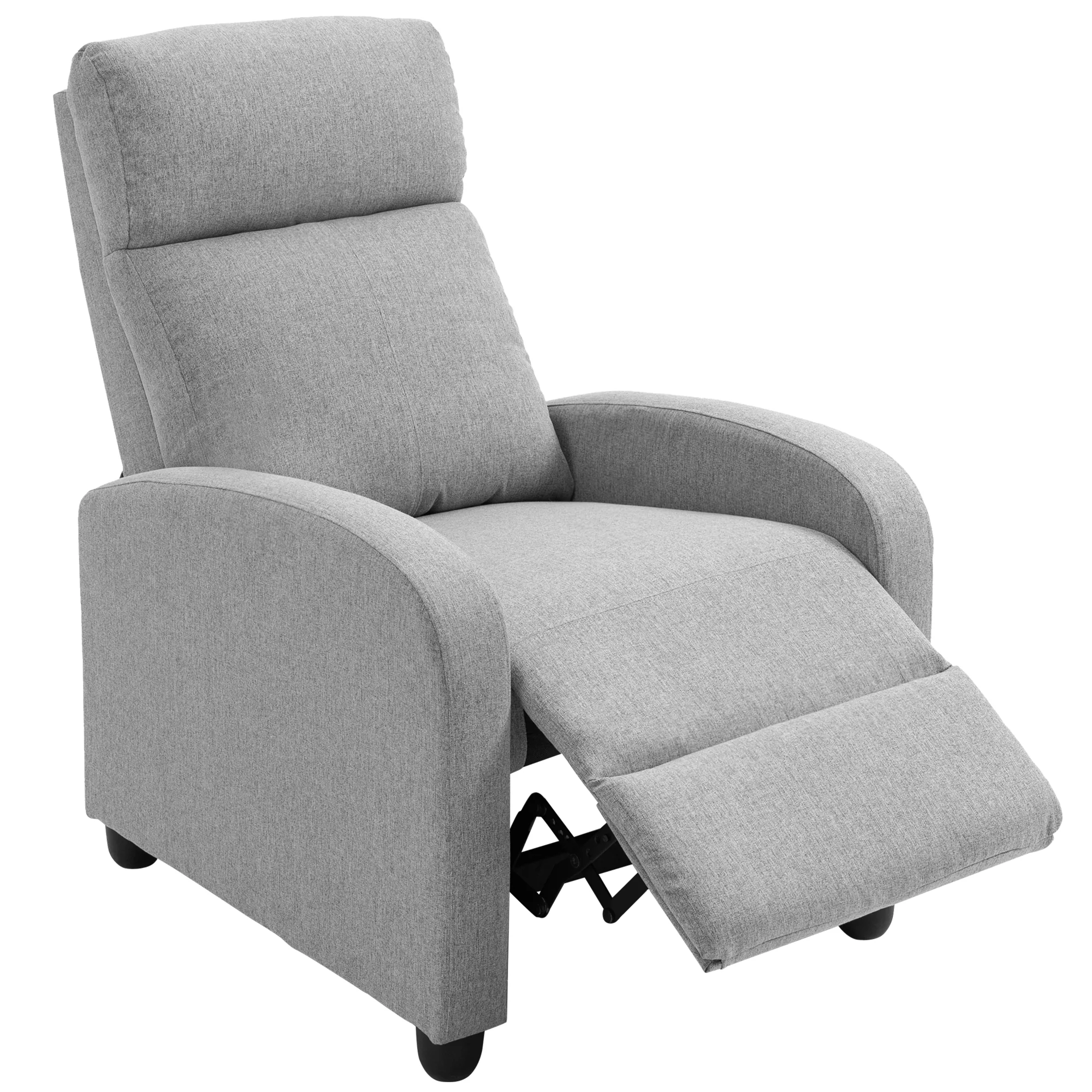 Push Back Recliner Chair with Padded Seat, Light Grey - Image 2
