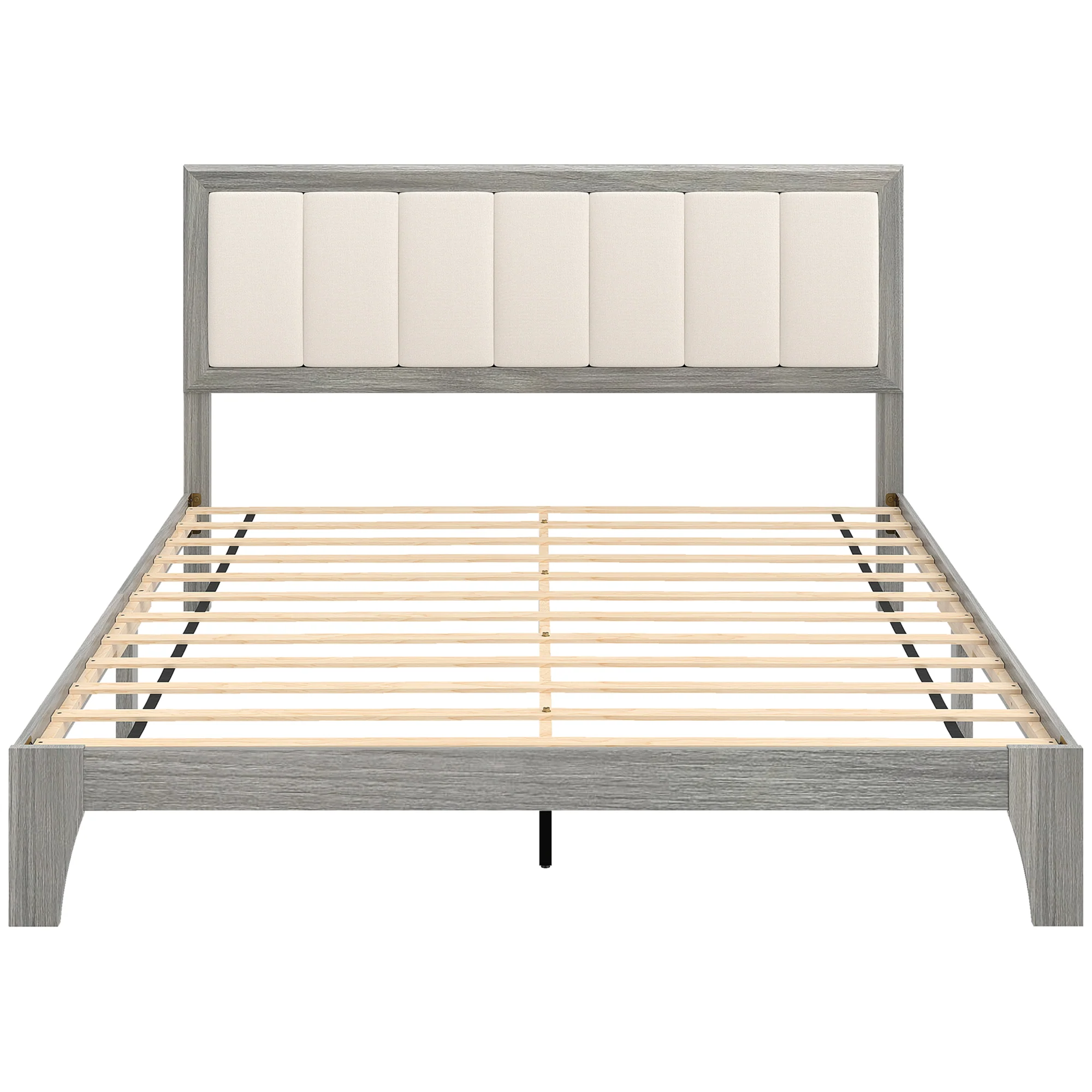 Queen Size Bed Frame with Upholstered Headboard, No Box Spring Needed, Easy Assembly, Gray - Image 12