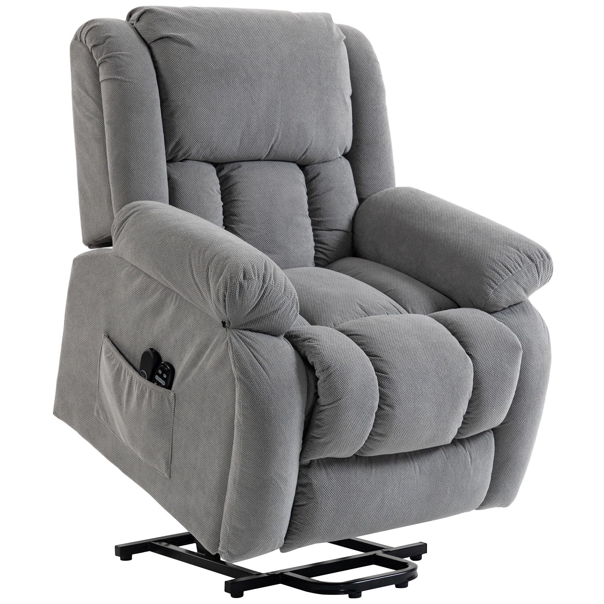 Velvet Electric Lift Recliner with Heat and Massage for Elderly with Wide Seat, Light Grey - Image 12