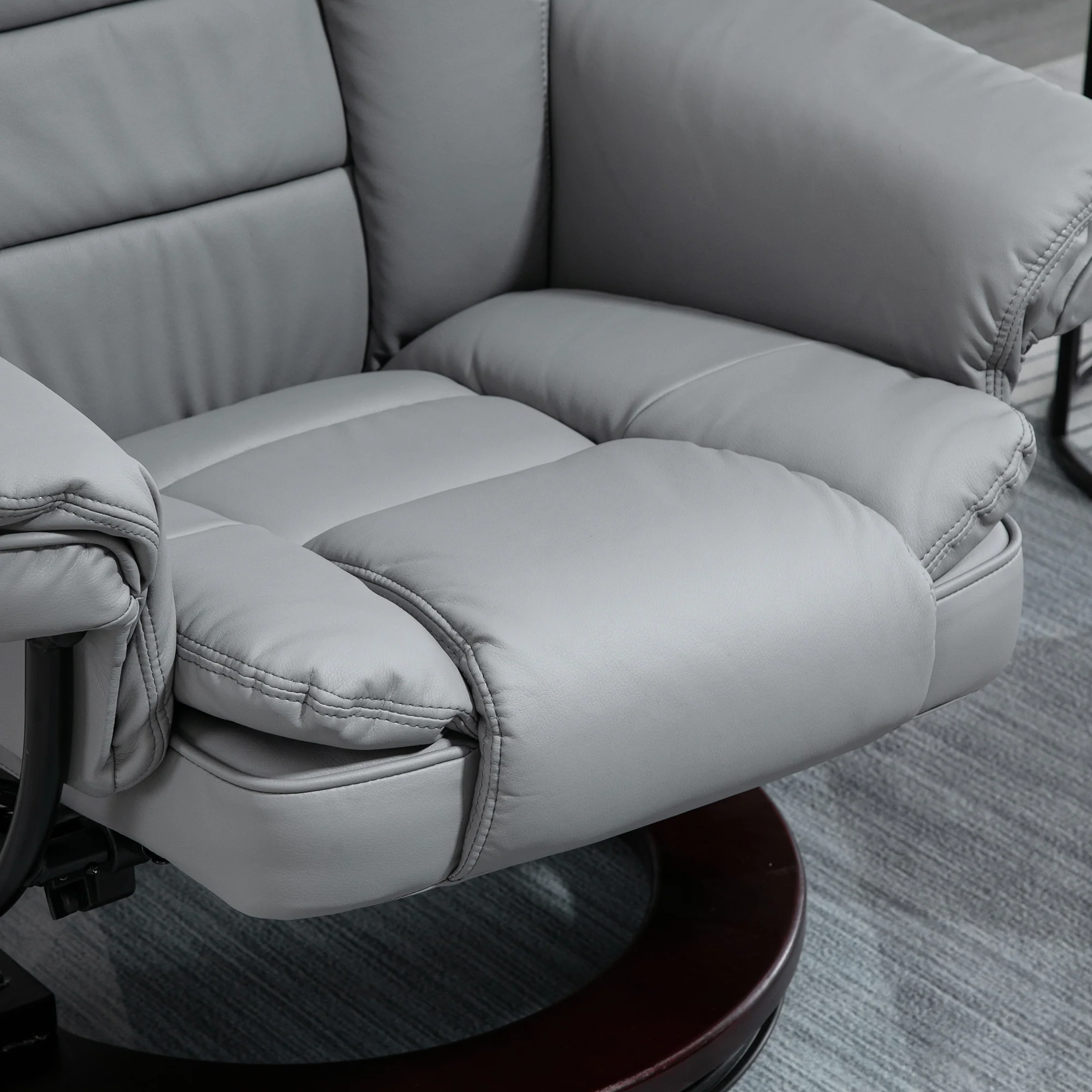 135° Reclining Swivel Sofa Chair with Footrest, Swivel Wood Base, PU Leather, Grey - Image 10