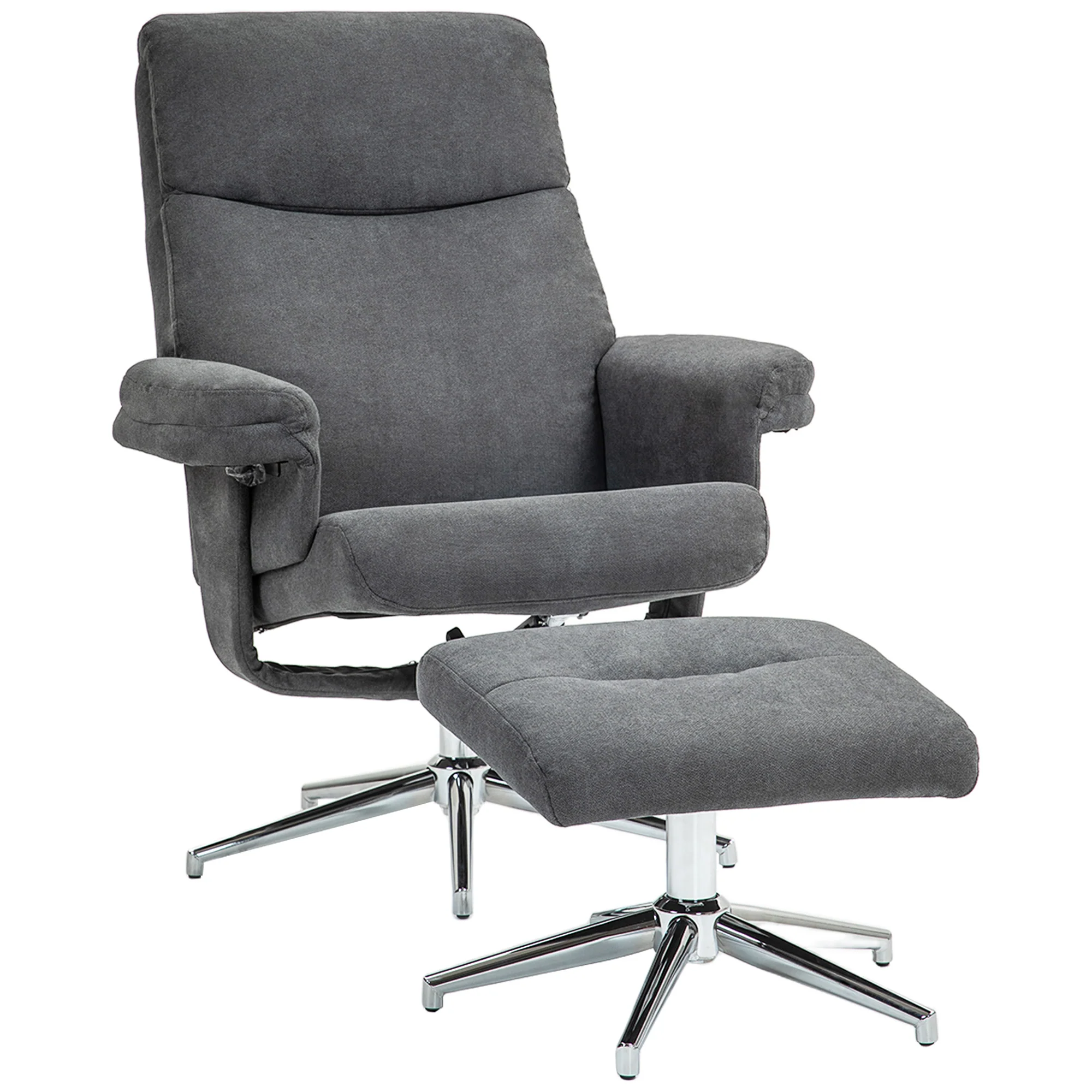 Velvet Fabric Recliner Chair with Footstool & Adjustable Back for Living Room, Charcoal Grey