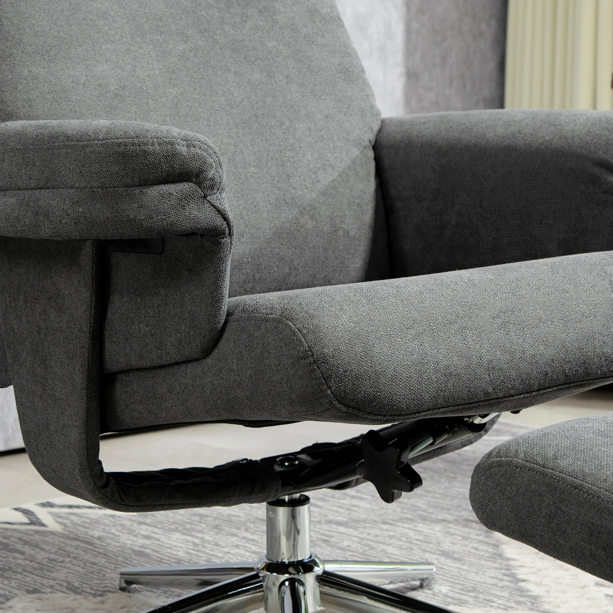 Velvet Fabric Recliner Chair with Footstool & Adjustable Back for Living Room, Charcoal Grey - Image 10
