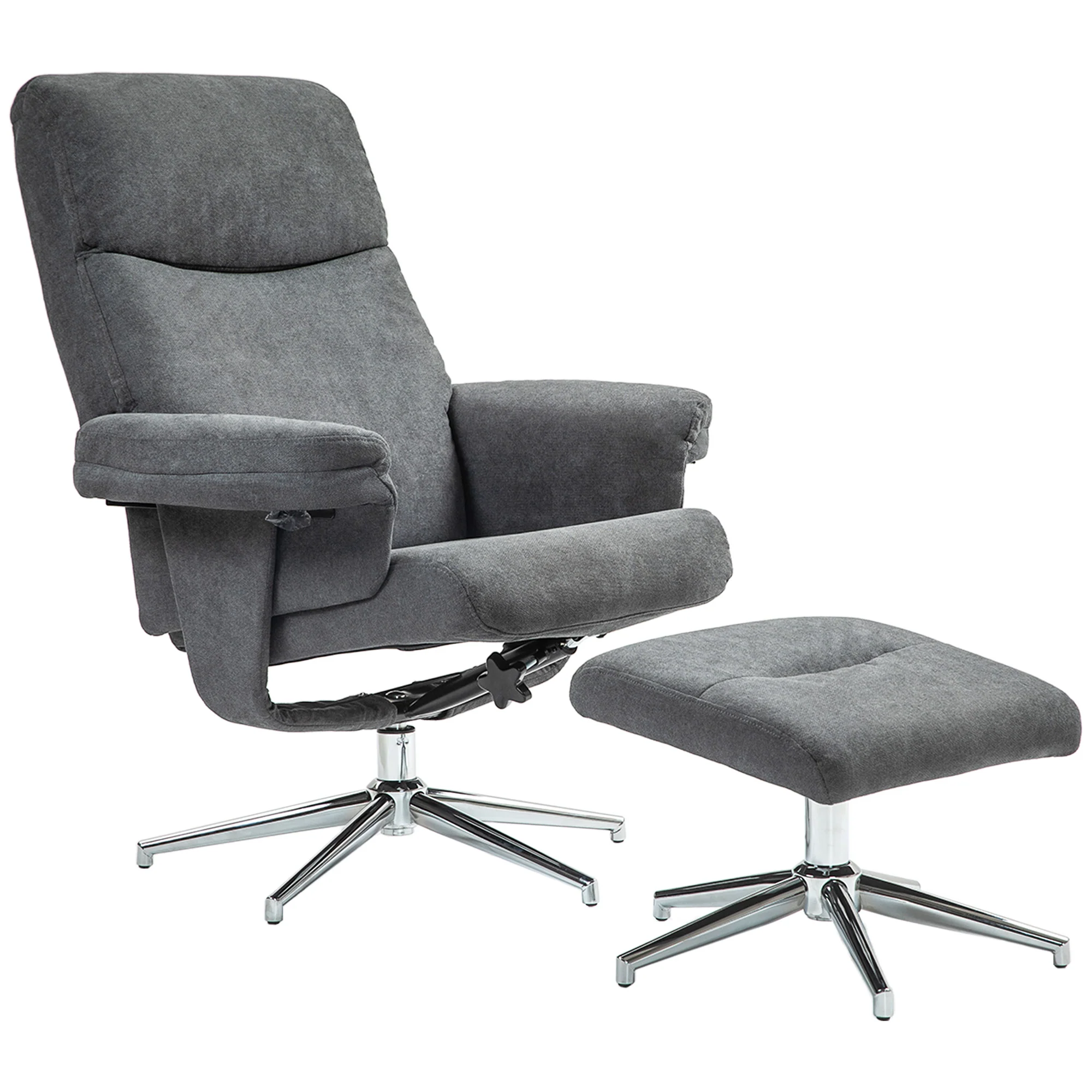 Velvet Fabric Recliner Chair with Footstool & Adjustable Back for Living Room, Charcoal Grey - Image 2