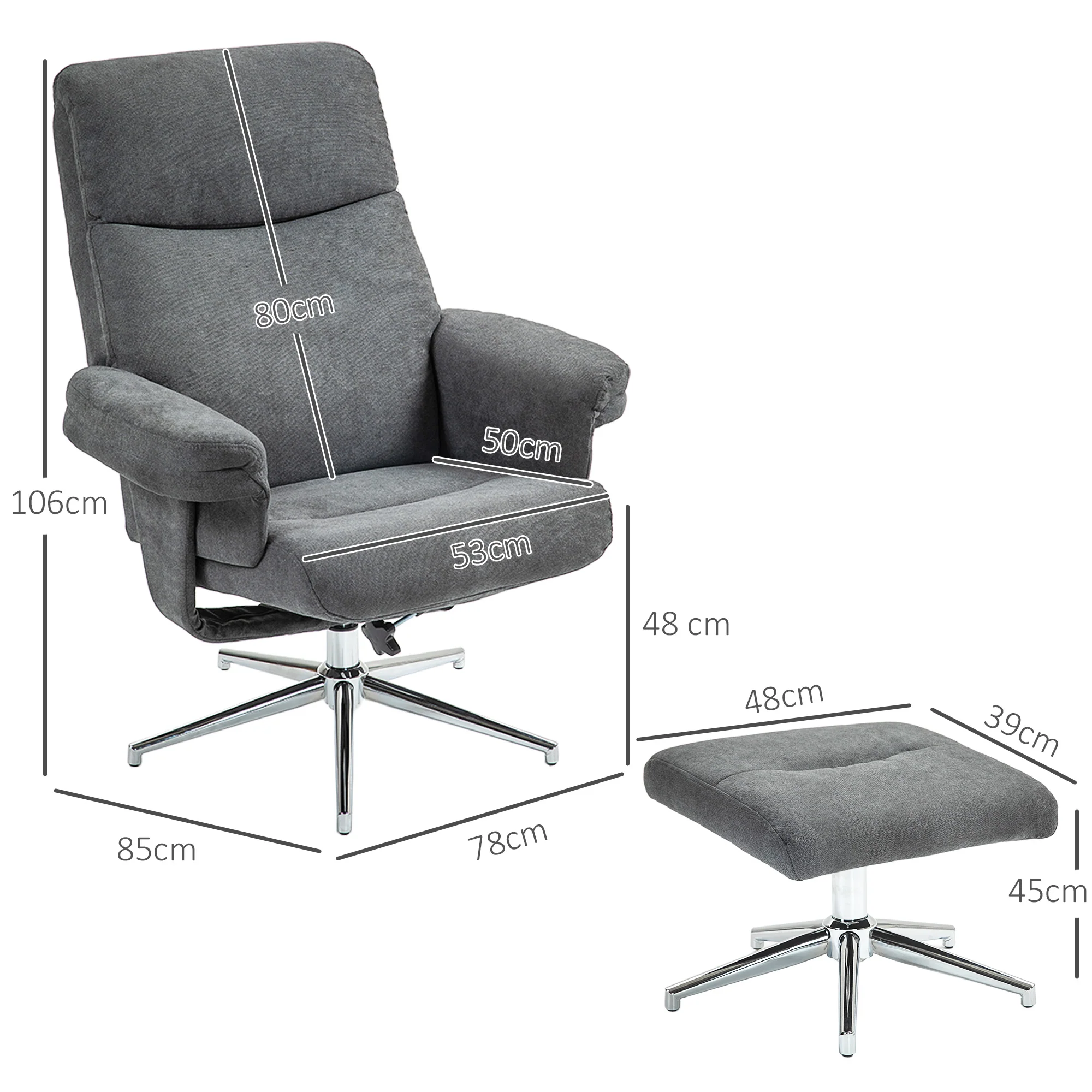 Velvet Fabric Recliner Chair with Footstool & Adjustable Back for Living Room, Charcoal Grey - Image 5