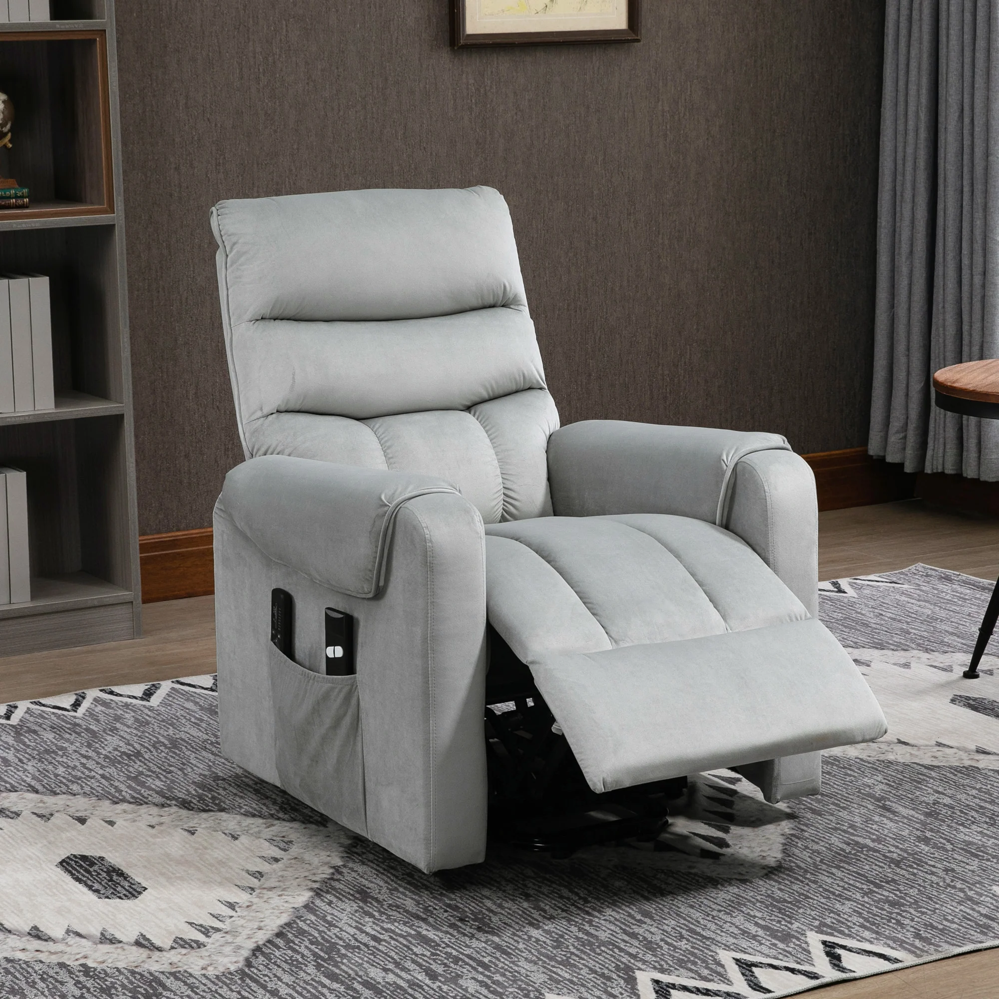 Electric Lift Recliner Chair with 8 Vibration Massage Points & Side Pocket, Grey - Image 4