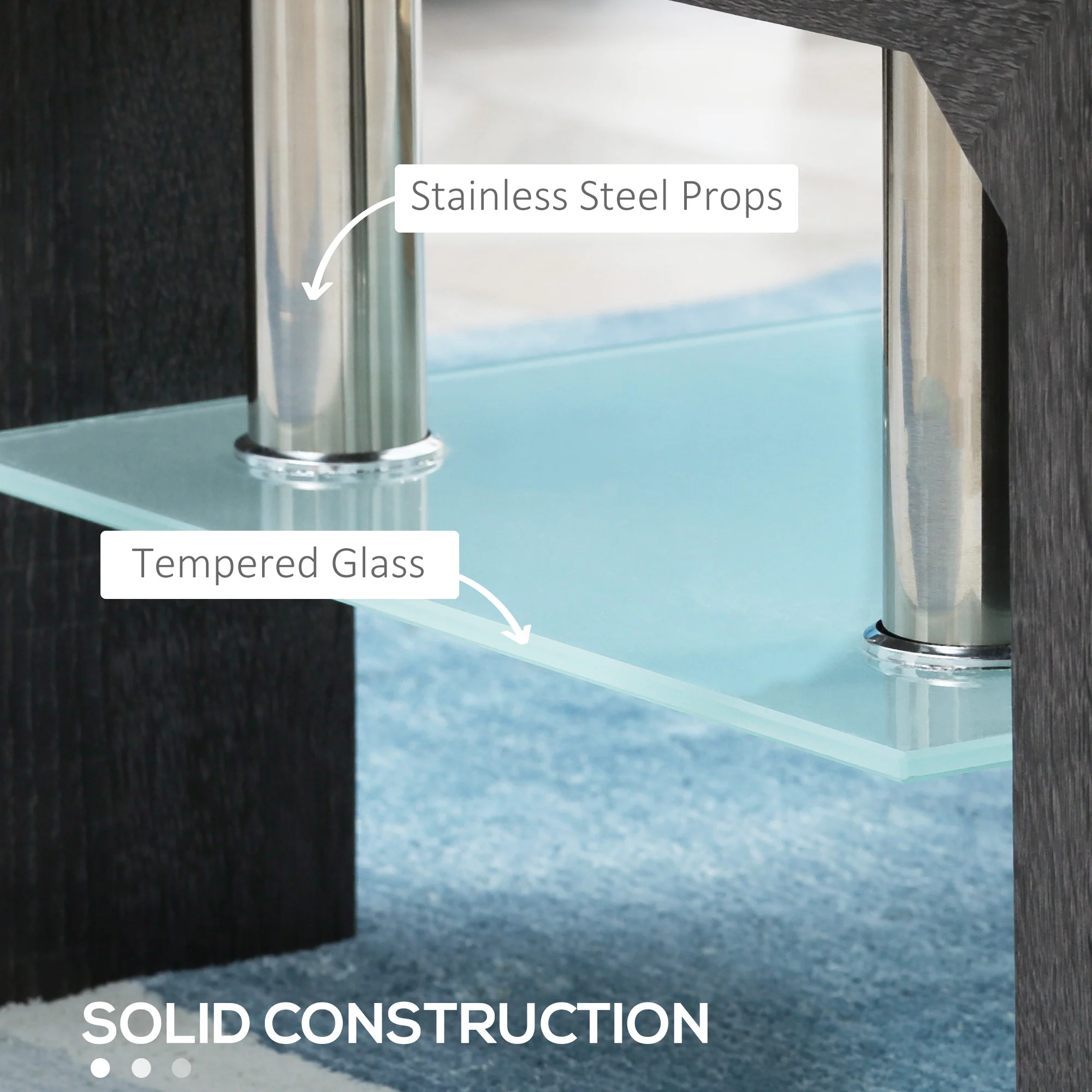 2-Tier Rectangle Glass Coffee Table with Storage Shelf, Grey - Image 8