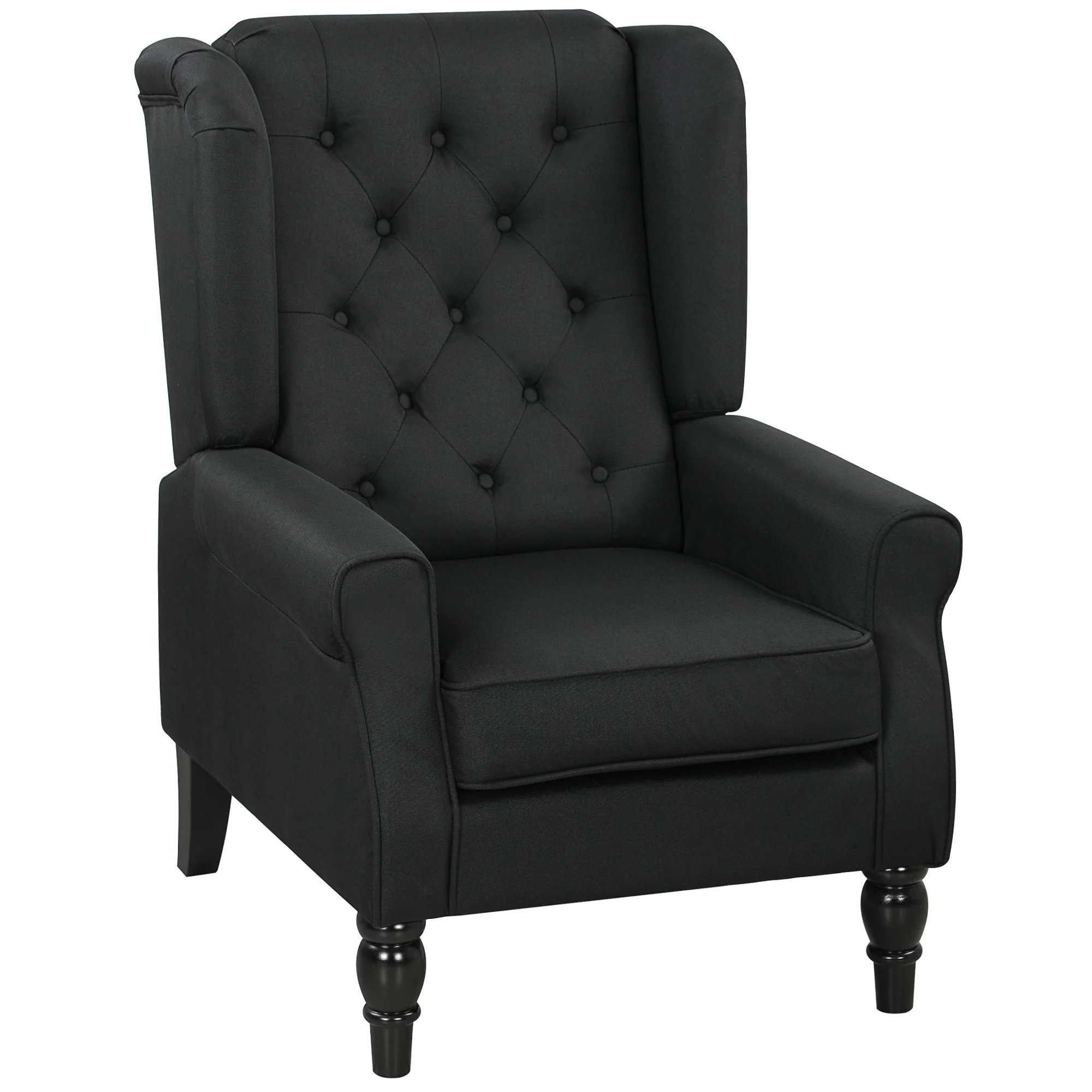 Retro Accent Chair, Linen Wingback Armchair with Wood Frame Button Tufted Design for Living Room Bedroom, Black - Image 12