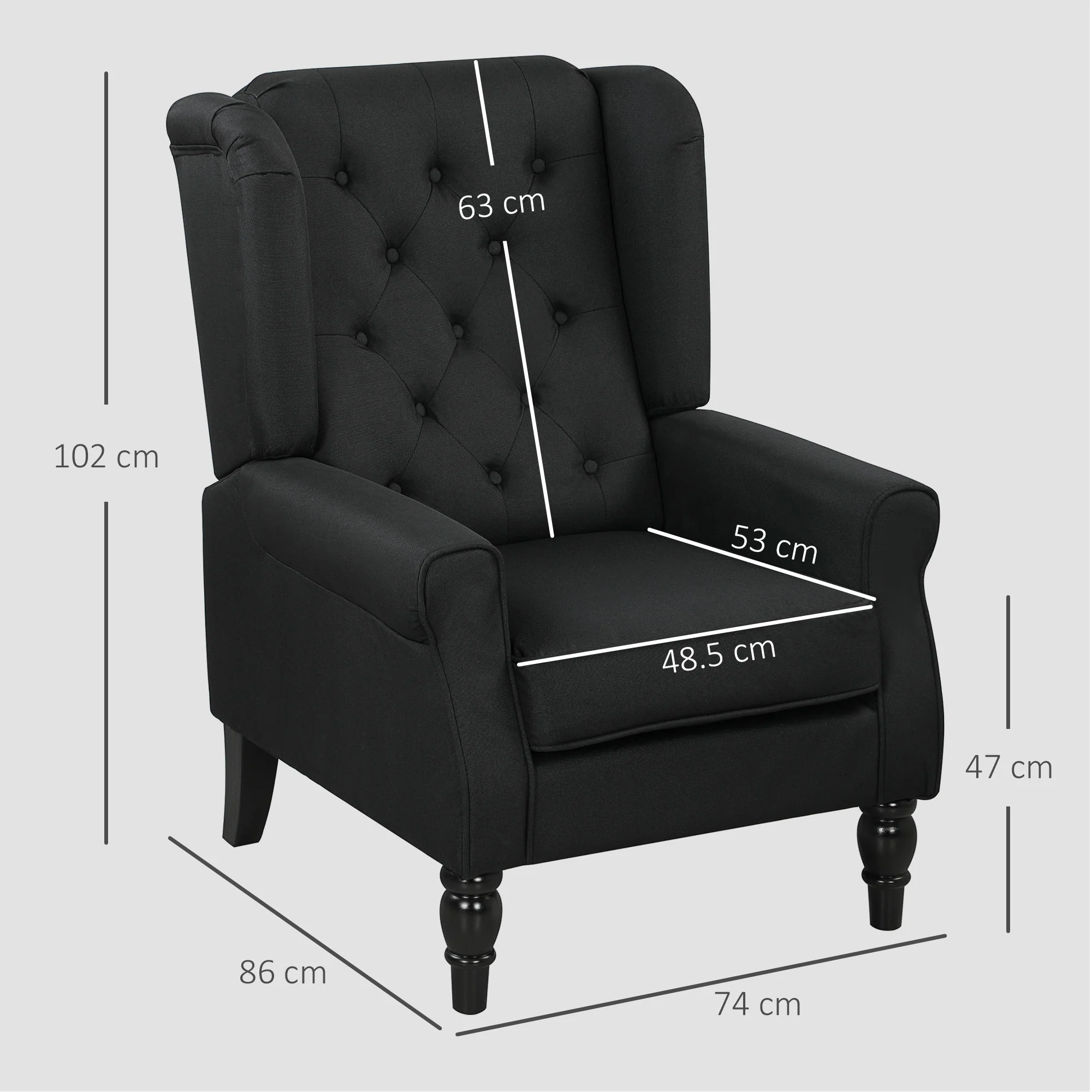 Retro Accent Chair, Linen Wingback Armchair with Wood Frame Button Tufted Design for Living Room Bedroom, Black - Image 5