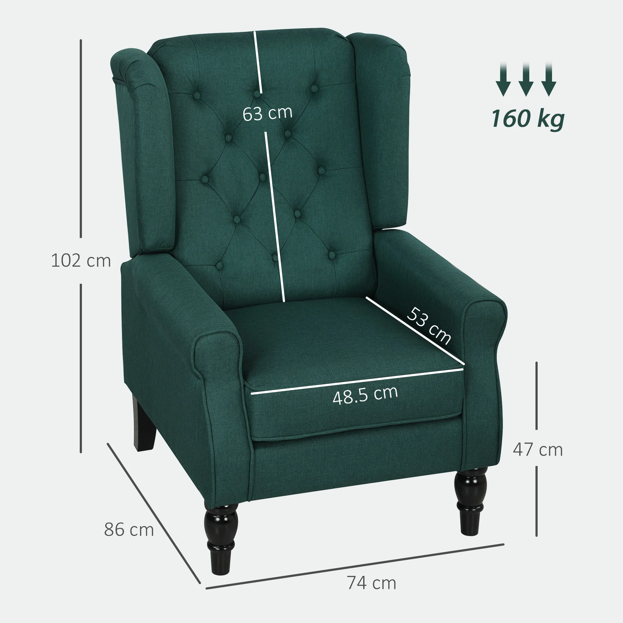 Retro Accent Chair, Linen Wingback Armchair with Wood Frame Button Tufted Design for Living Room Bedroom, Dark Green - Image 5