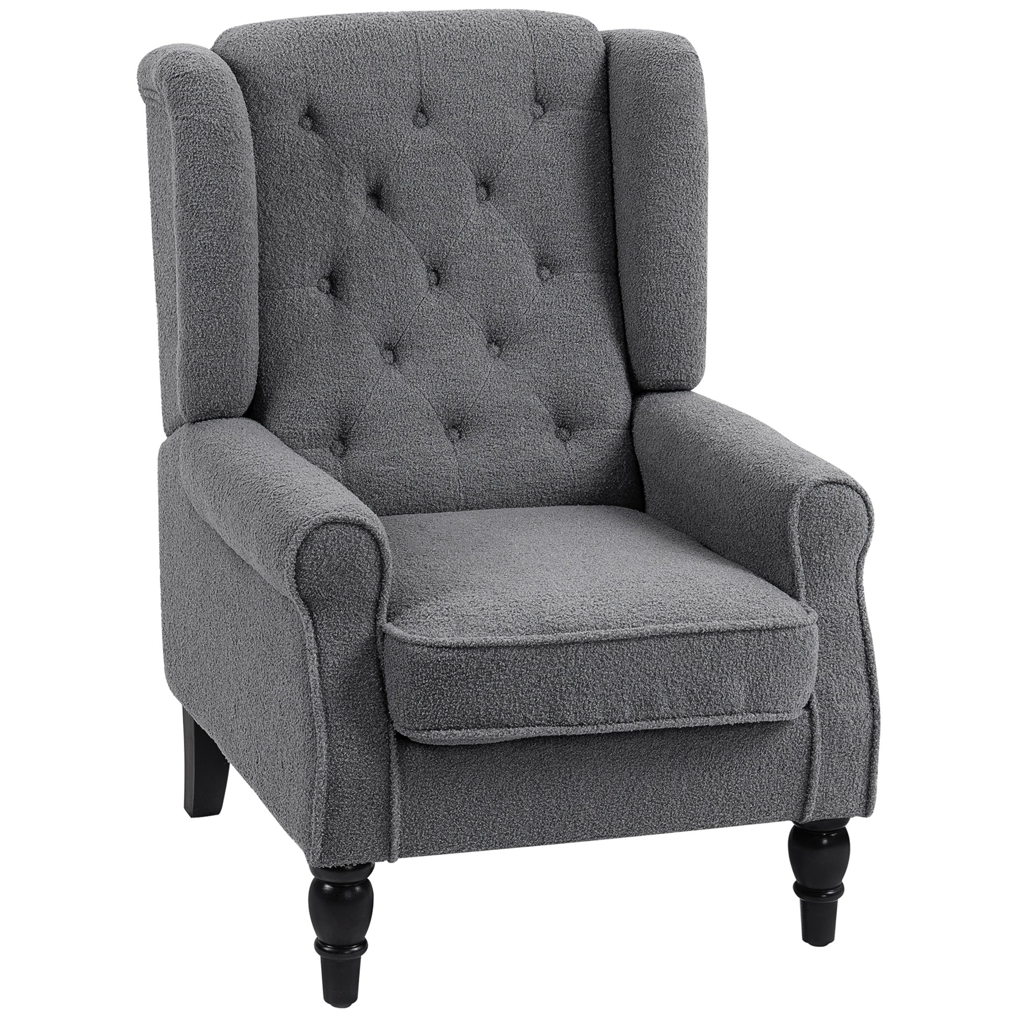 Retro Accent Chair, Teddy Fleece Wingback Armchair with Wood Frame Button Tufted Design, Charcoal Grey - Image 12