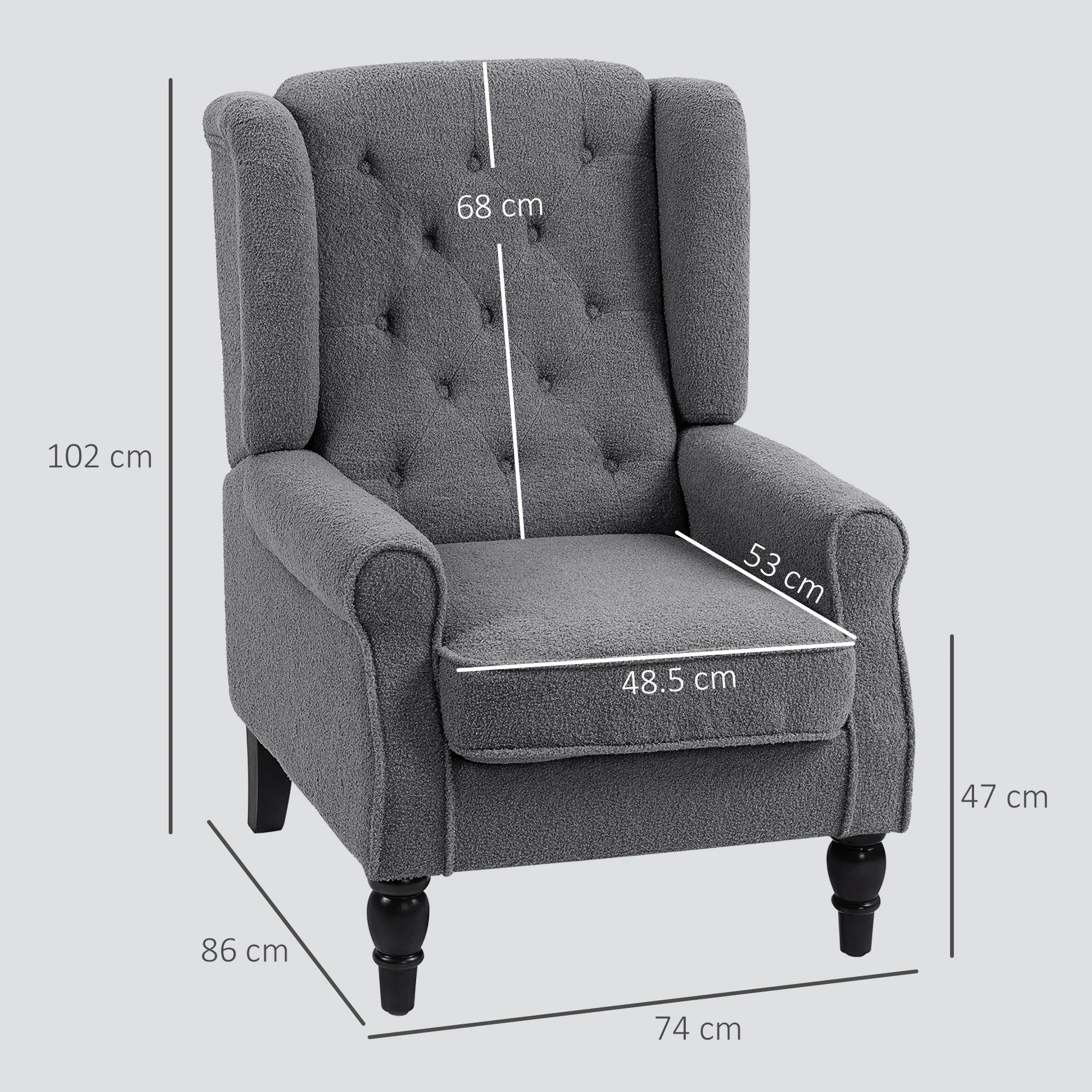 Retro Accent Chair, Teddy Fleece Wingback Armchair with Wood Frame Button Tufted Design, Charcoal Grey - Image 5