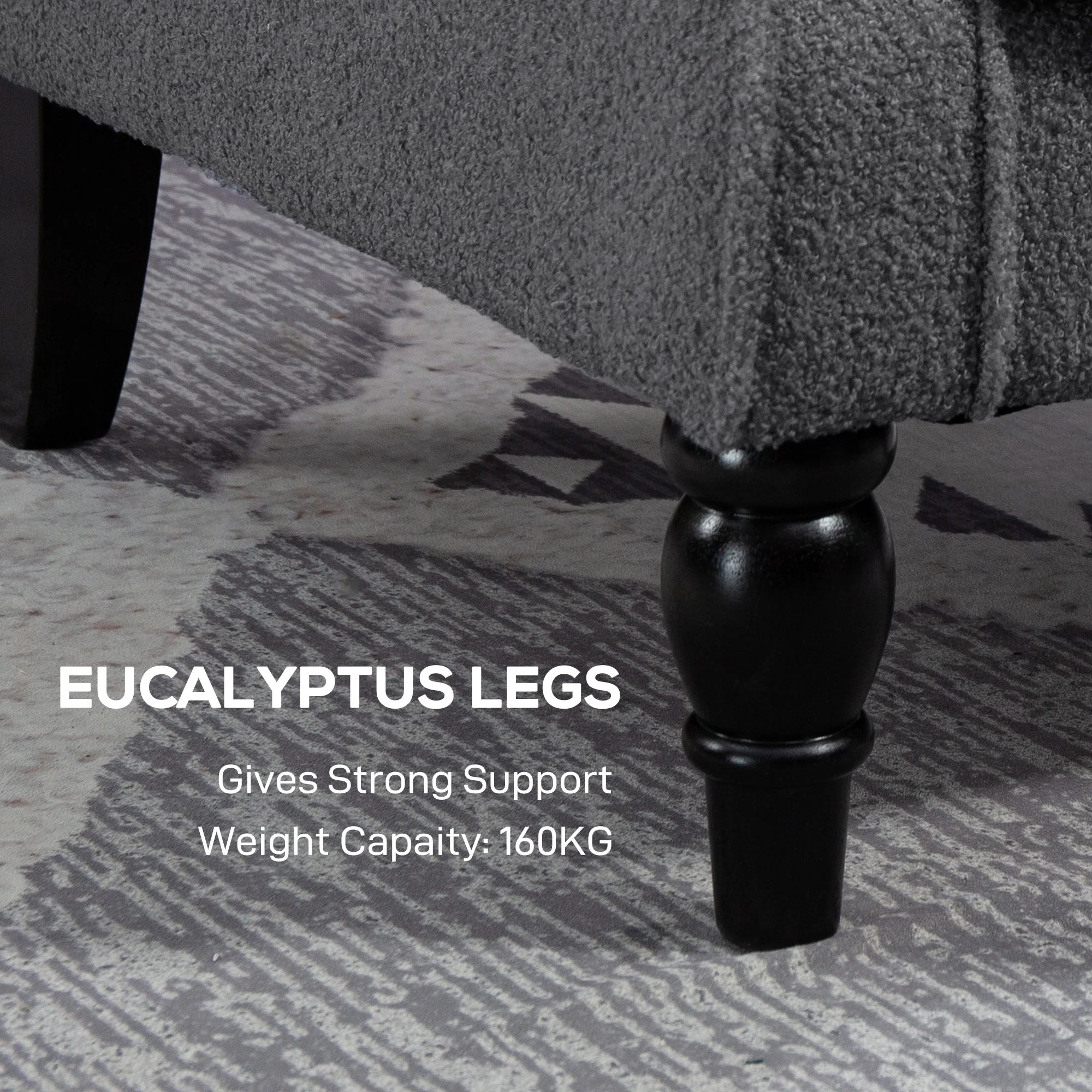 Retro Accent Chair, Teddy Fleece Wingback Armchair with Wood Frame Button Tufted Design, Charcoal Grey - Image 9