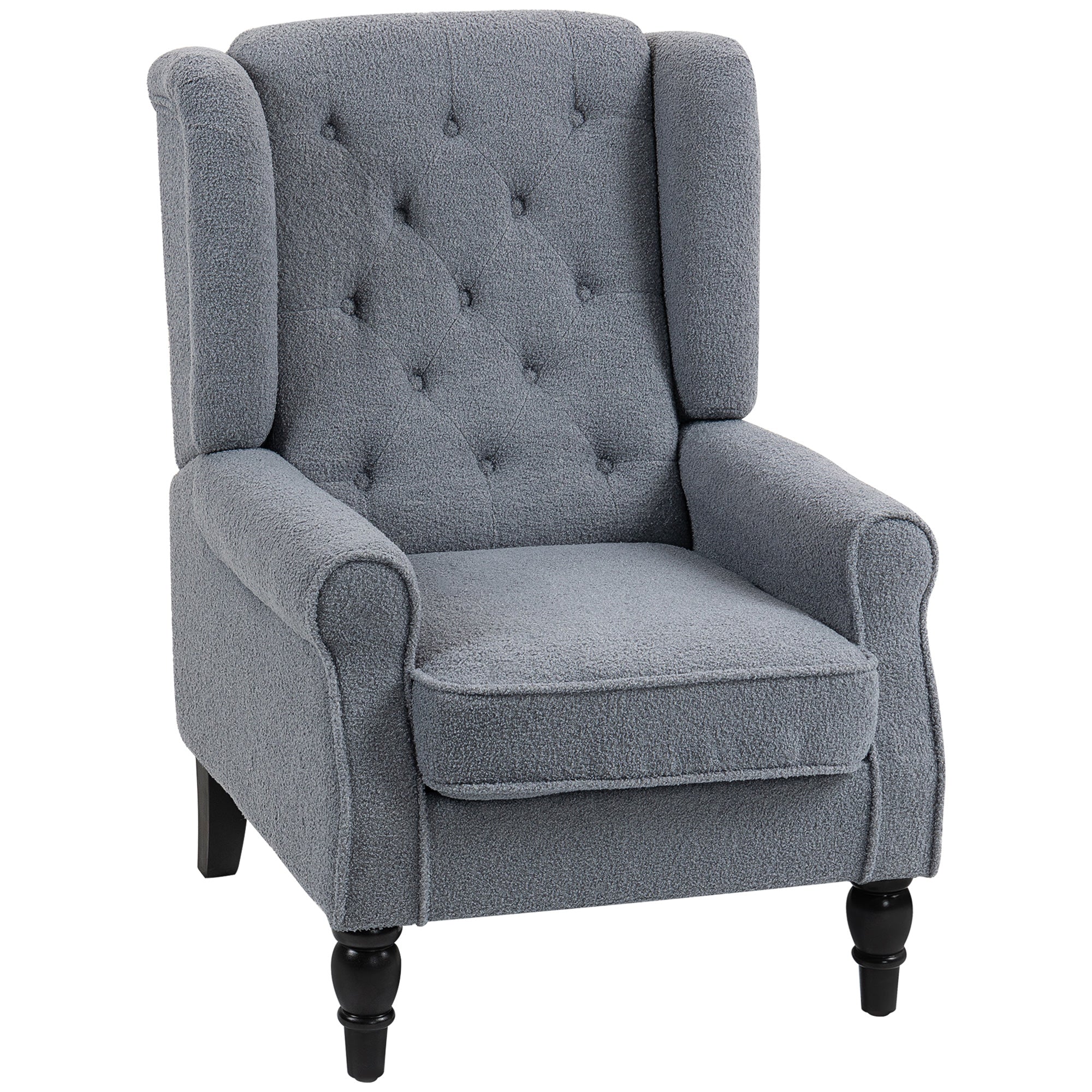 Retro Accent Chair, Teddy Fleece Wingback Armchair with Wood Frame Button Tufted Design for Living Room Bedroom, Grey - Image 2