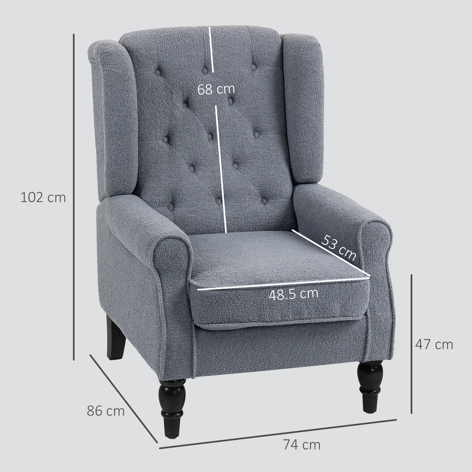 Retro Accent Chair, Teddy Fleece Wingback Armchair with Wood Frame Button Tufted Design for Living Room Bedroom, Grey - Image 5