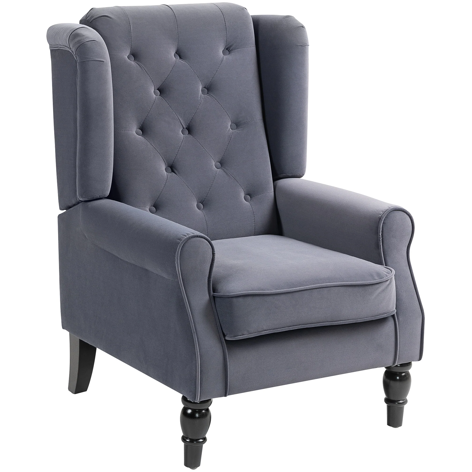 Retro Accent Chair, Velvet Wingback Armchair with Wood Frame Button Tufted Design for Living Room Bedroom, Charcoal Grey - Image 2