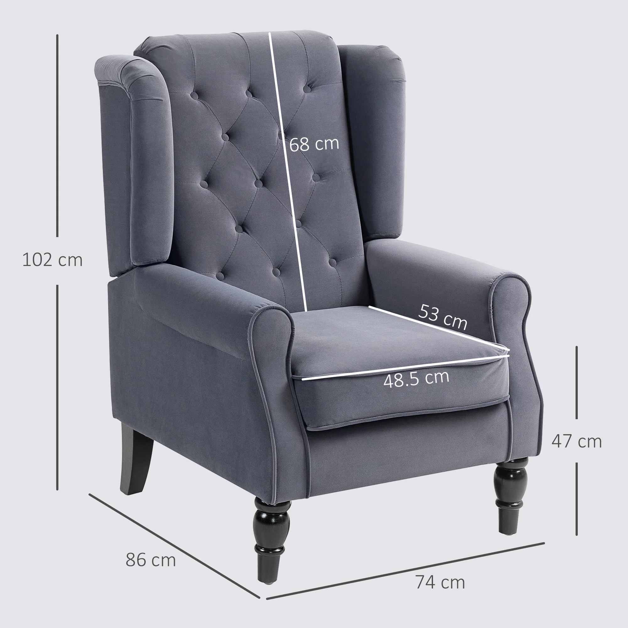 Retro Accent Chair, Velvet Wingback Armchair with Wood Frame Button Tufted Design for Living Room Bedroom, Charcoal Grey - Image 5