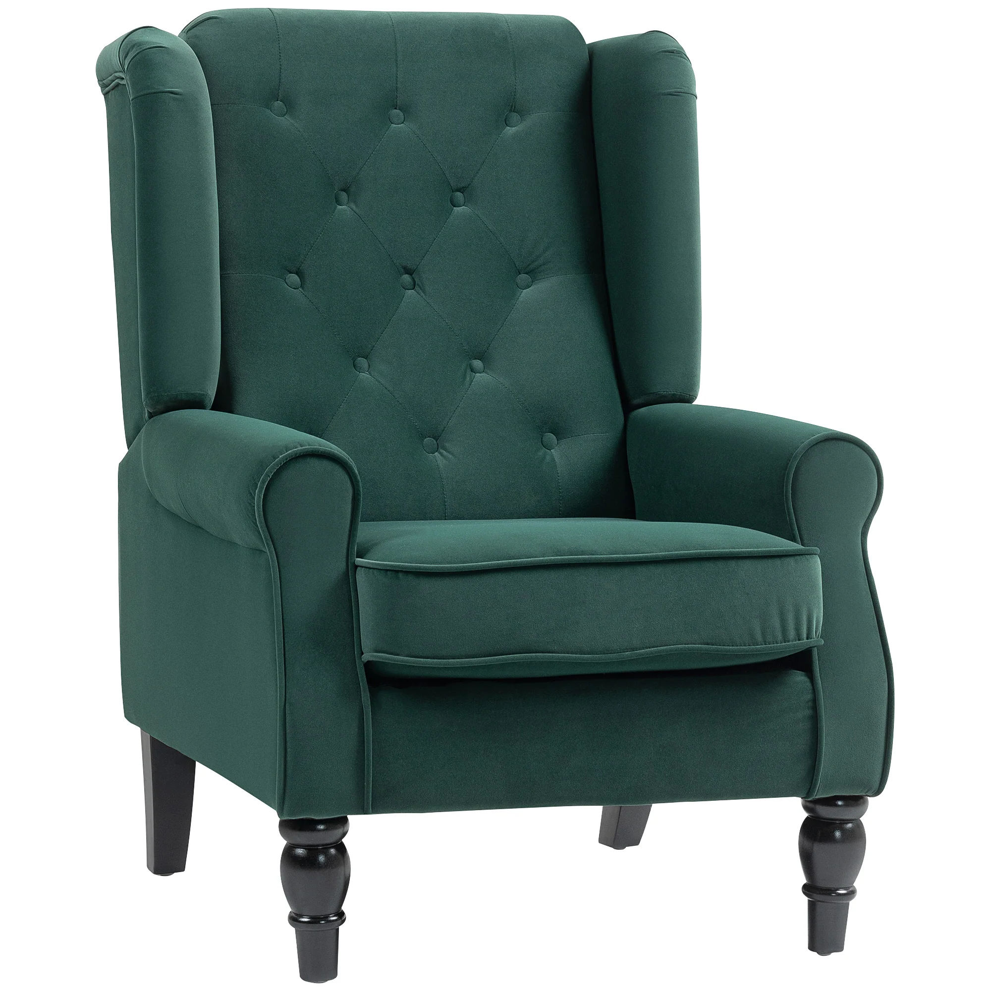 Retro Accent Chair, Velvet Wingback Armchair with Wood Frame Button Tufted Design for Living Room Bedroom, Green - Image 12