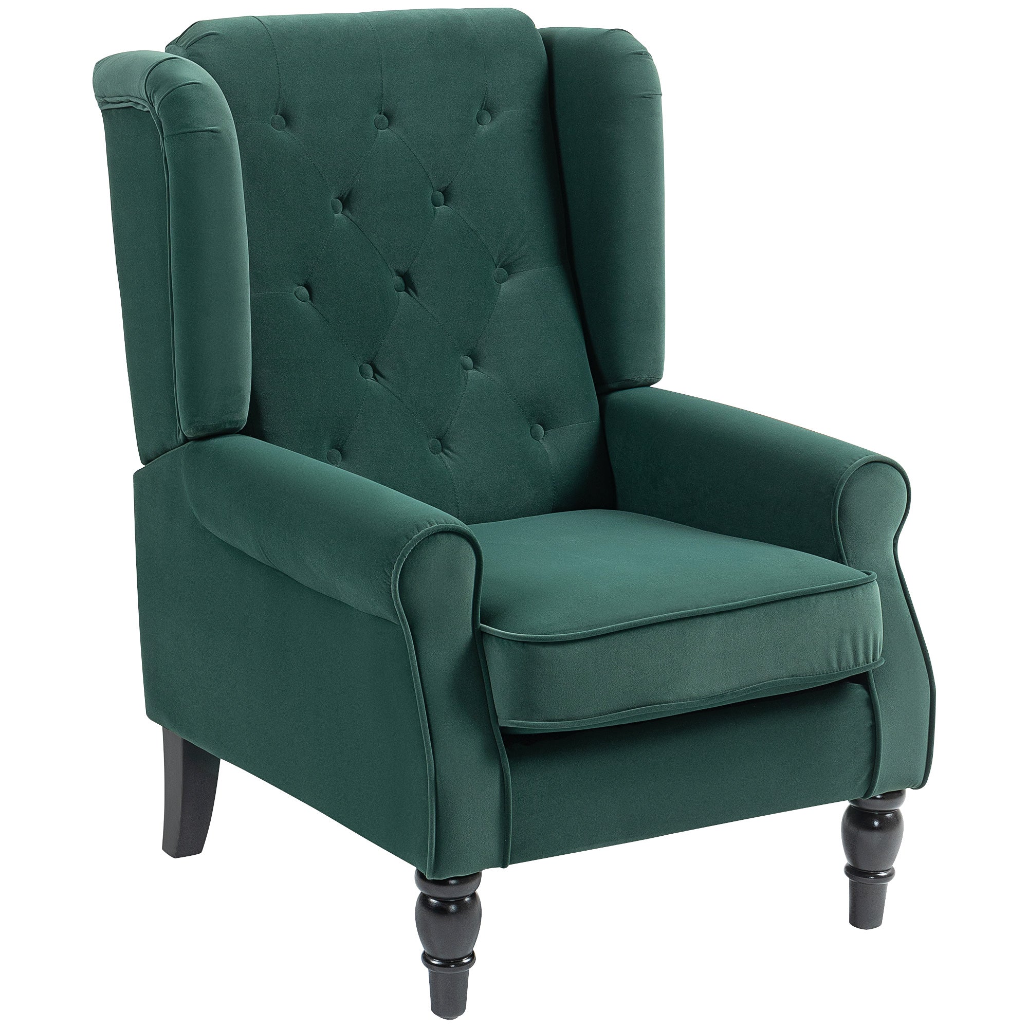 Retro Accent Chair, Velvet Wingback Armchair with Wood Frame Button Tufted Design for Living Room Bedroom, Green - Image 2