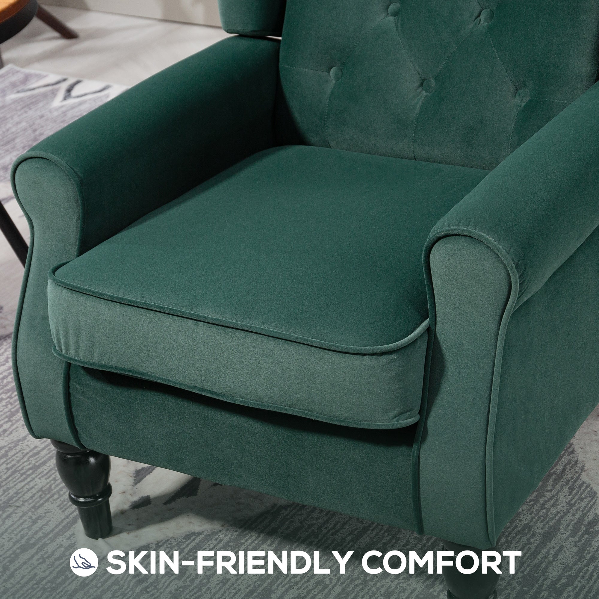 Retro Accent Chair, Velvet Wingback Armchair with Wood Frame Button Tufted Design for Living Room Bedroom, Green - Image 8