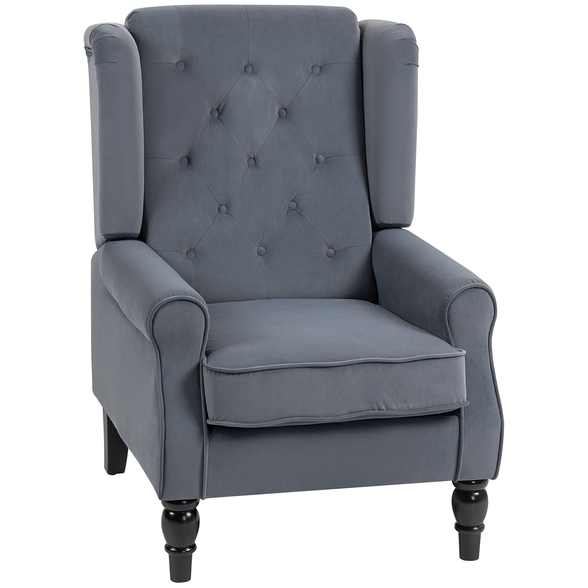 Retro Accent Chair, Velvet Wingback Armchair with Wood Frame Button Tufted Design for Living Room Bedroom, Grey - Image 12