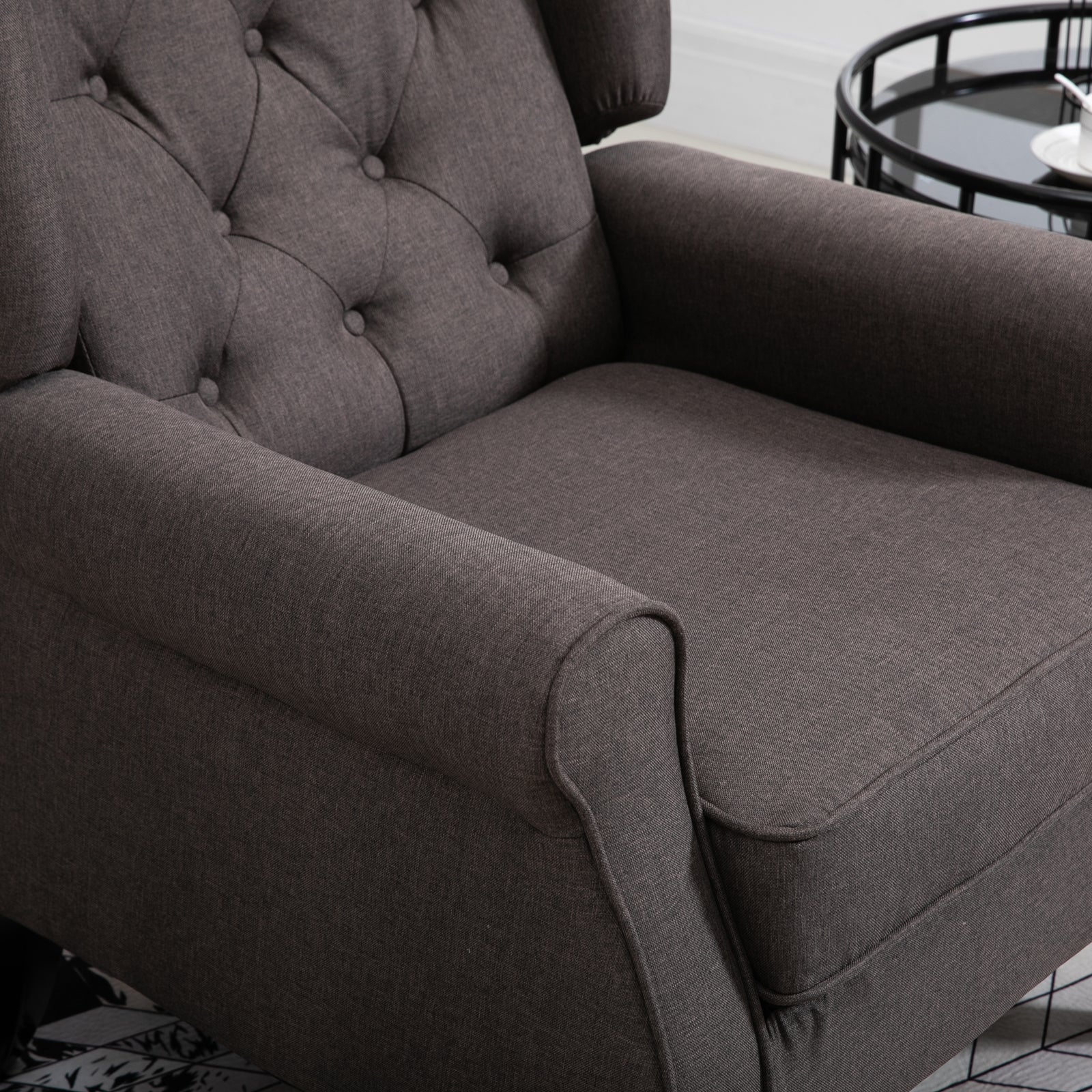 Retro Button Tufted Accent Armchair with Wooden Frame and Legs for Living Room, Bedroom, Brown - Image 11