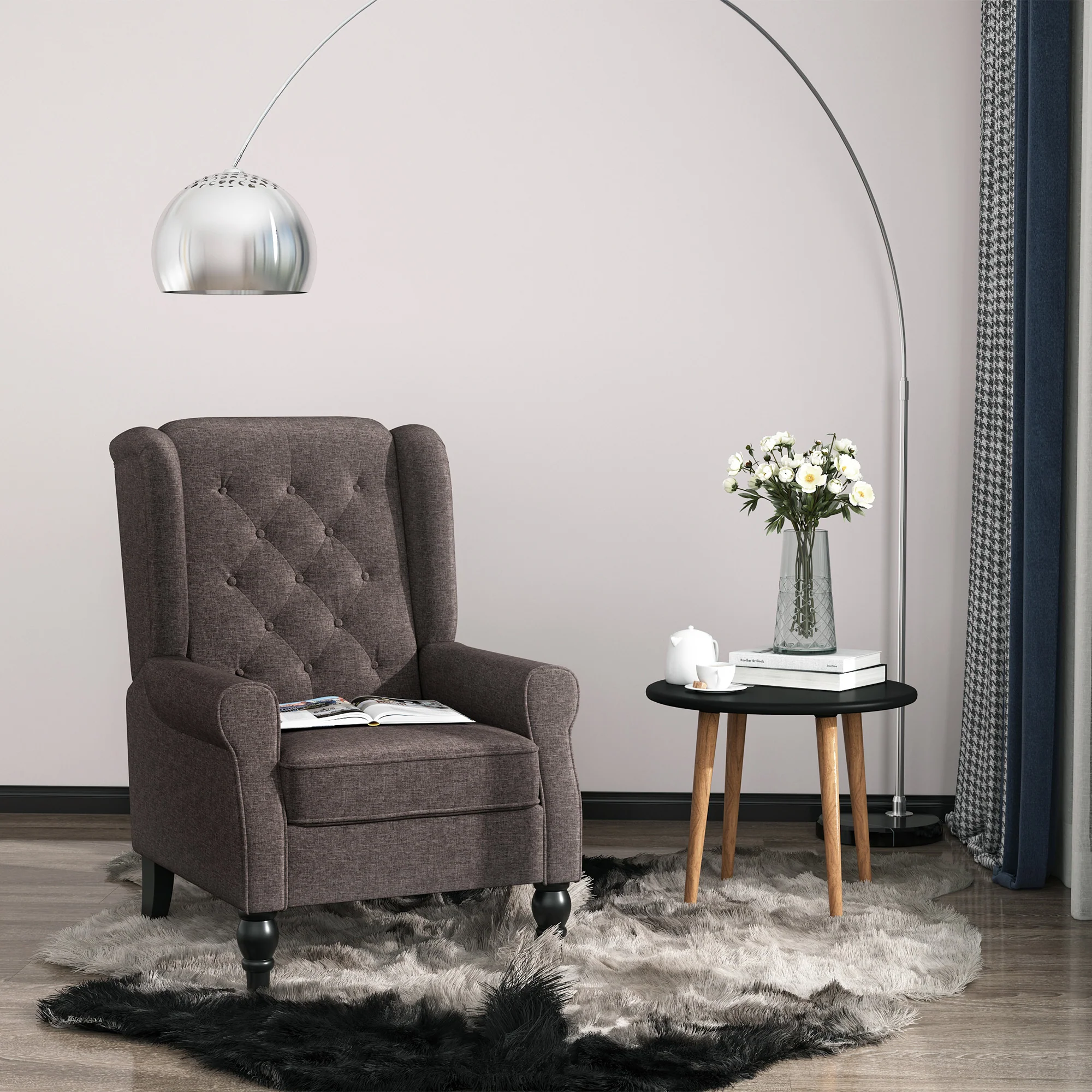 Retro Button Tufted Accent Armchair with Wooden Frame and Legs for Living Room, Bedroom, Brown - Image 3