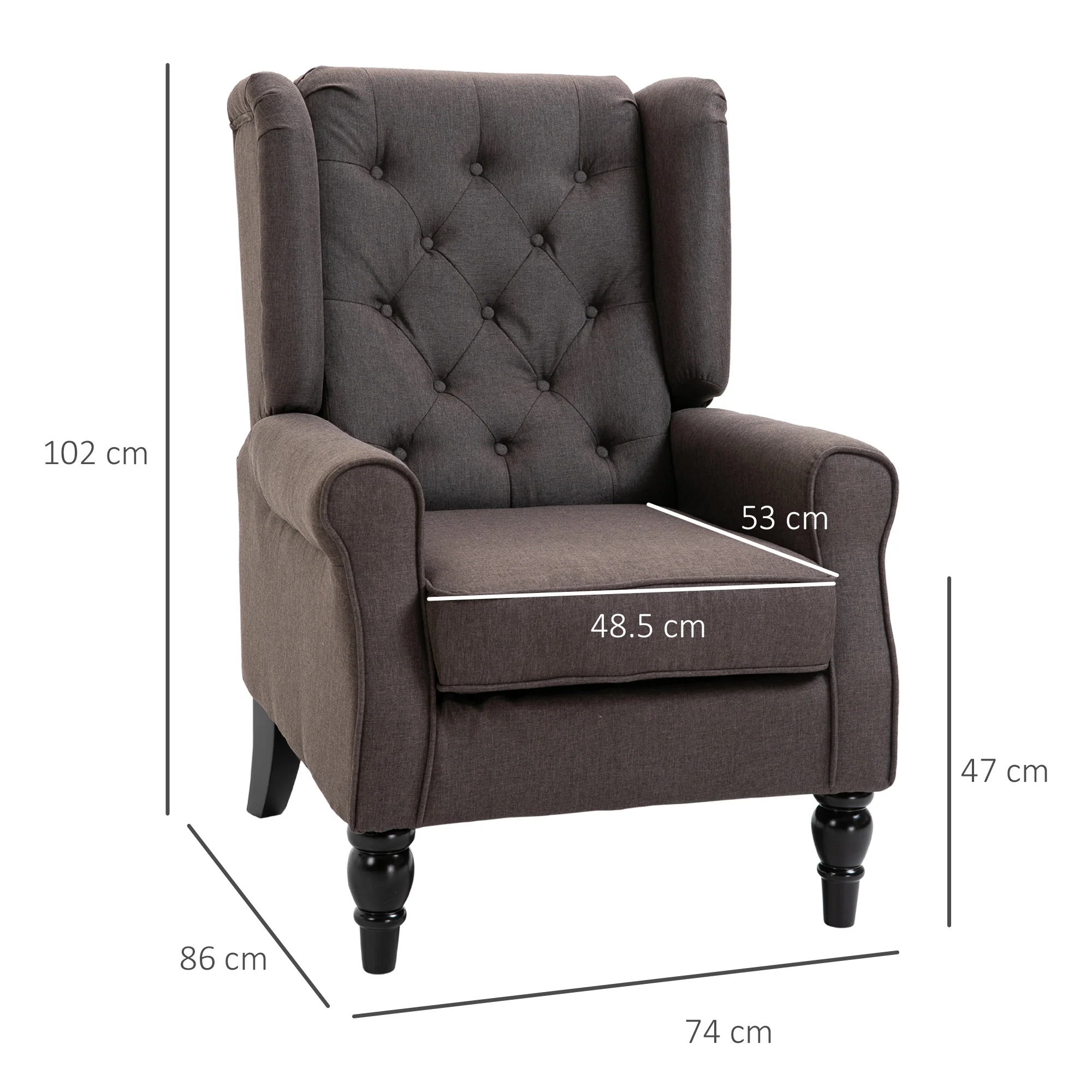 Retro Button Tufted Accent Armchair with Wooden Frame and Legs for Living Room, Bedroom, Brown - Image 5