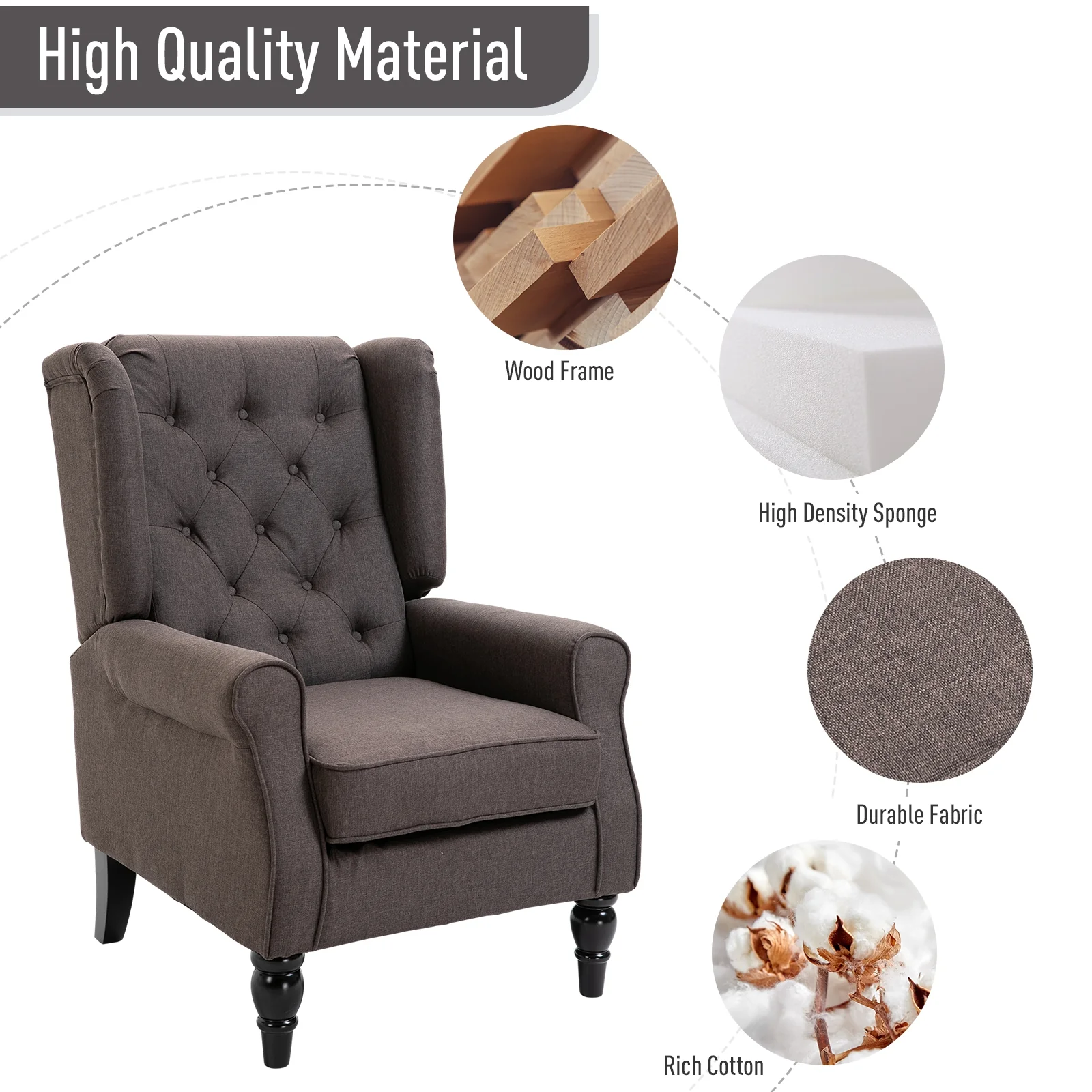 Retro Button Tufted Accent Armchair with Wooden Frame and Legs for Living Room, Bedroom, Brown - Image 8