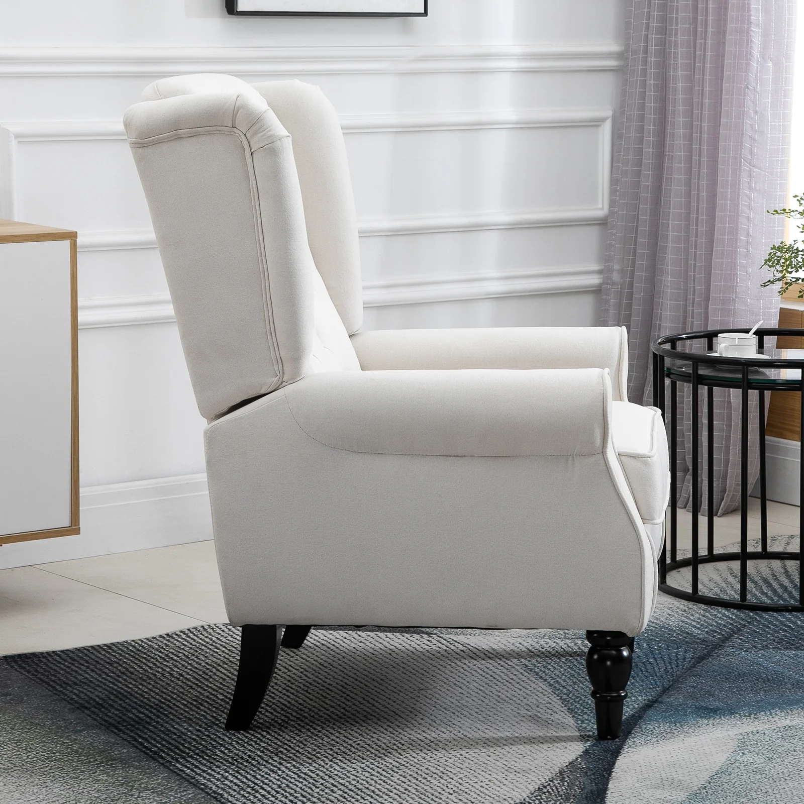 Retro Button Tufted Accent Armchair with Wooden Frame and Legs for Living Room, Bedroom, Cream White - Image 12