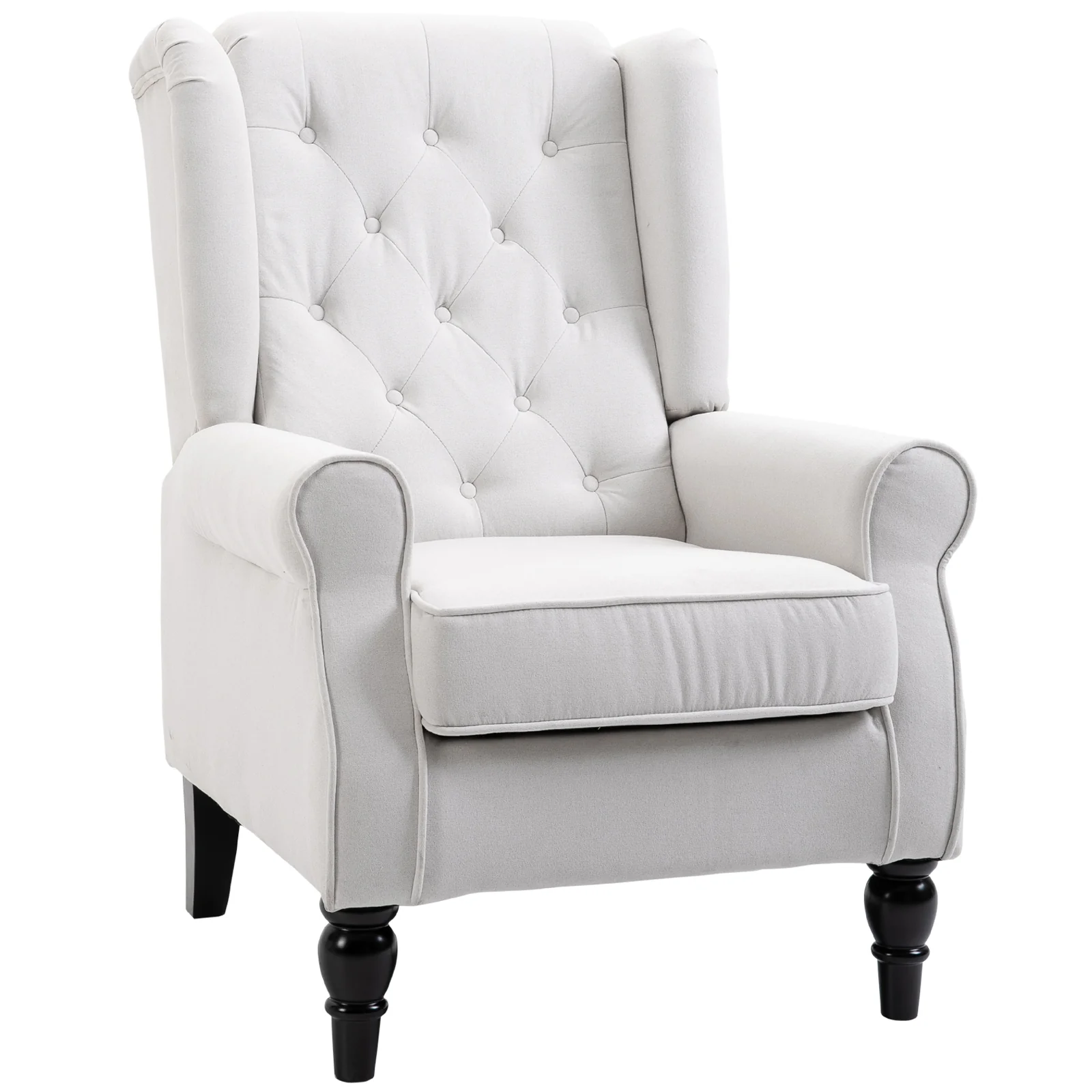 Retro Button Tufted Accent Armchair with Wooden Frame and Legs for Living Room, Bedroom, Cream White - Image 2