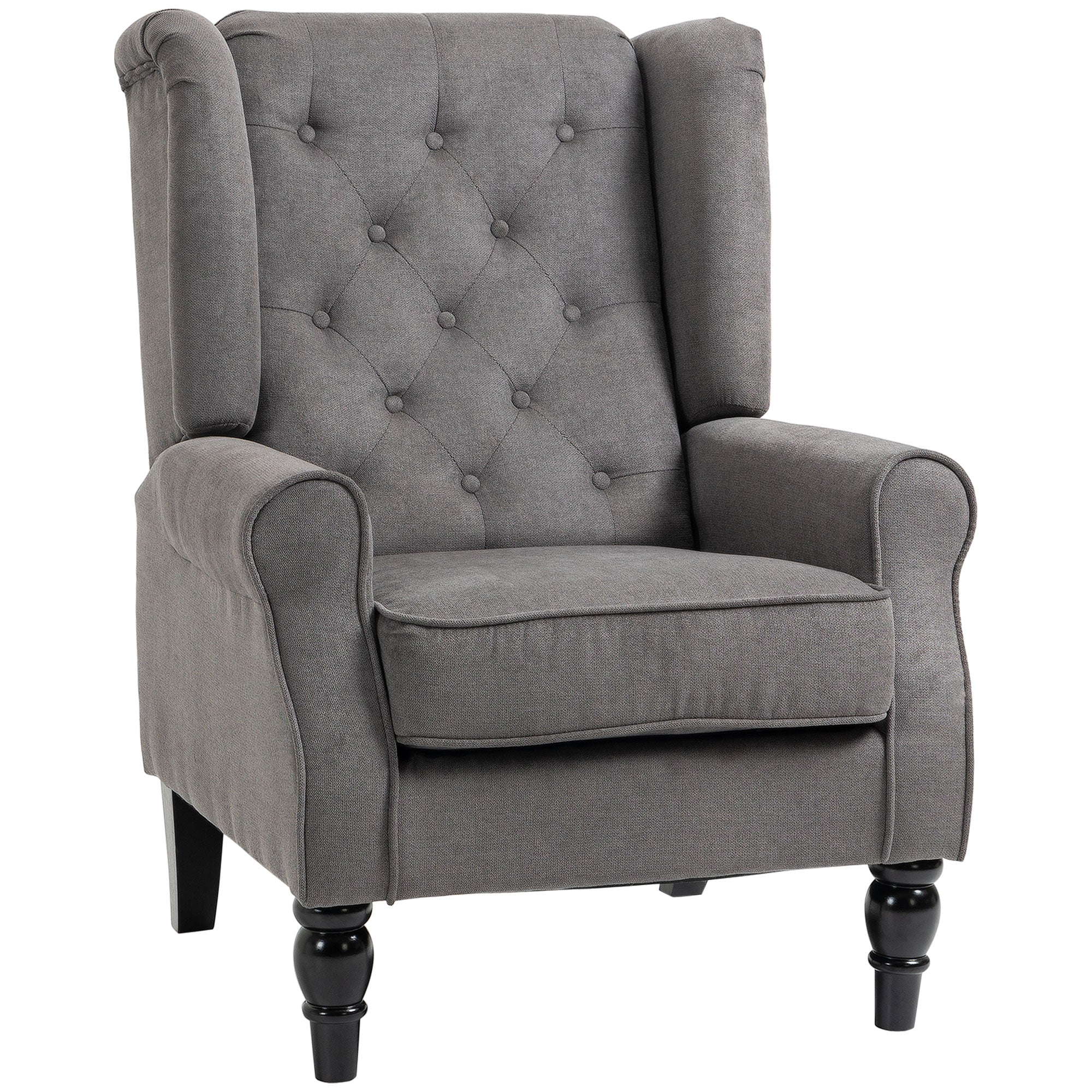 Retro Button Tufted Accent Armchair with Wooden Frame and Legs for Living Room, Bedroom, Dark Grey