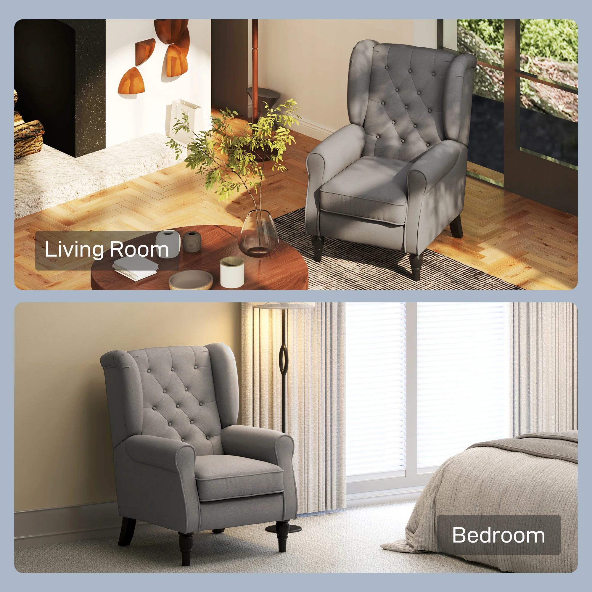 Retro Button Tufted Accent Armchair with Wooden Frame and Legs for Living Room, Bedroom, Dark Grey - Image 10
