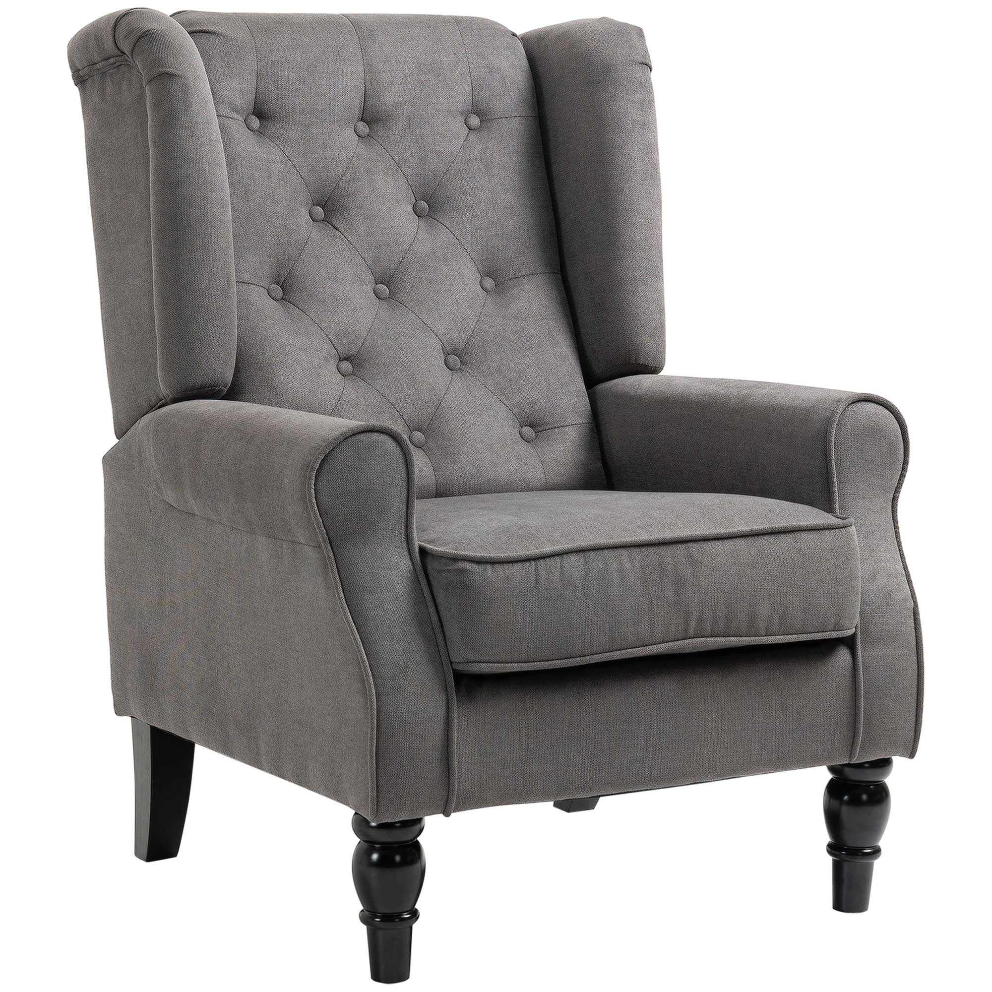 Retro Button Tufted Accent Armchair with Wooden Frame and Legs for Living Room, Bedroom, Dark Grey - Image 2