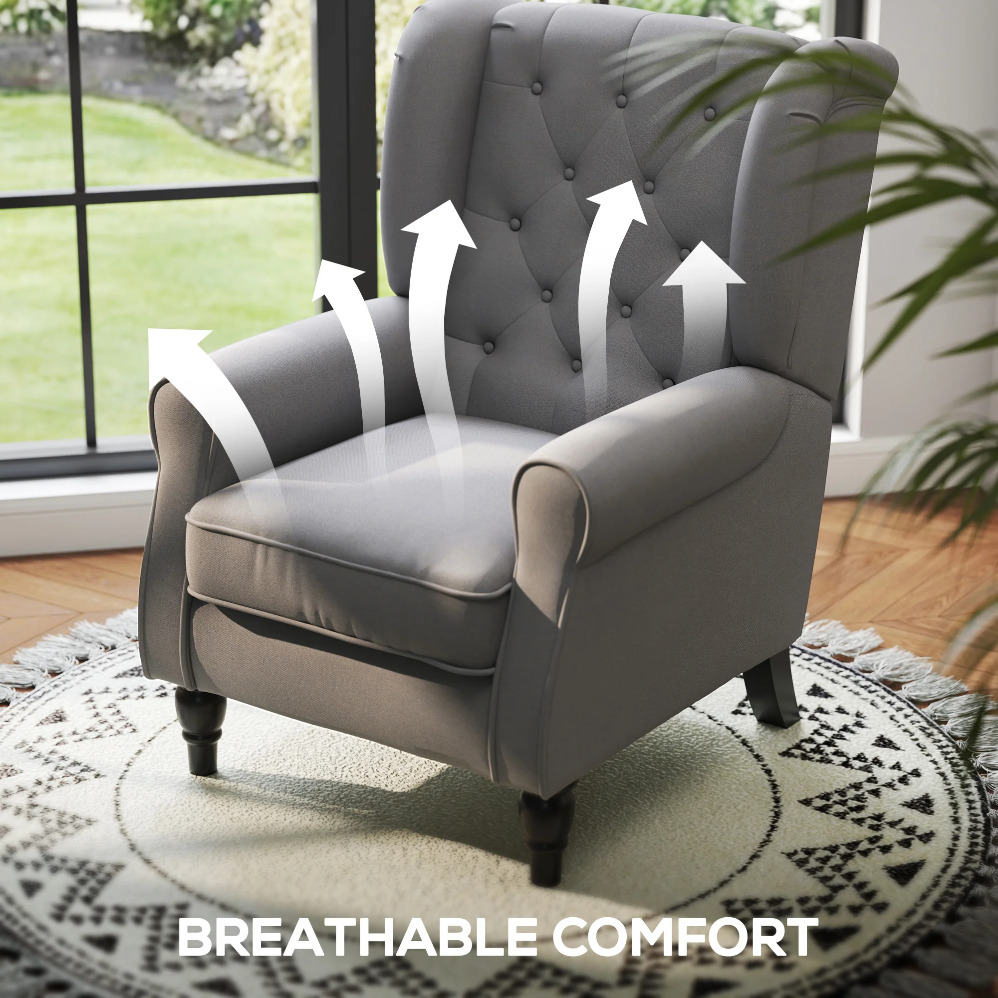 Retro Button Tufted Accent Armchair with Wooden Frame and Legs for Living Room, Bedroom, Dark Grey - Image 8